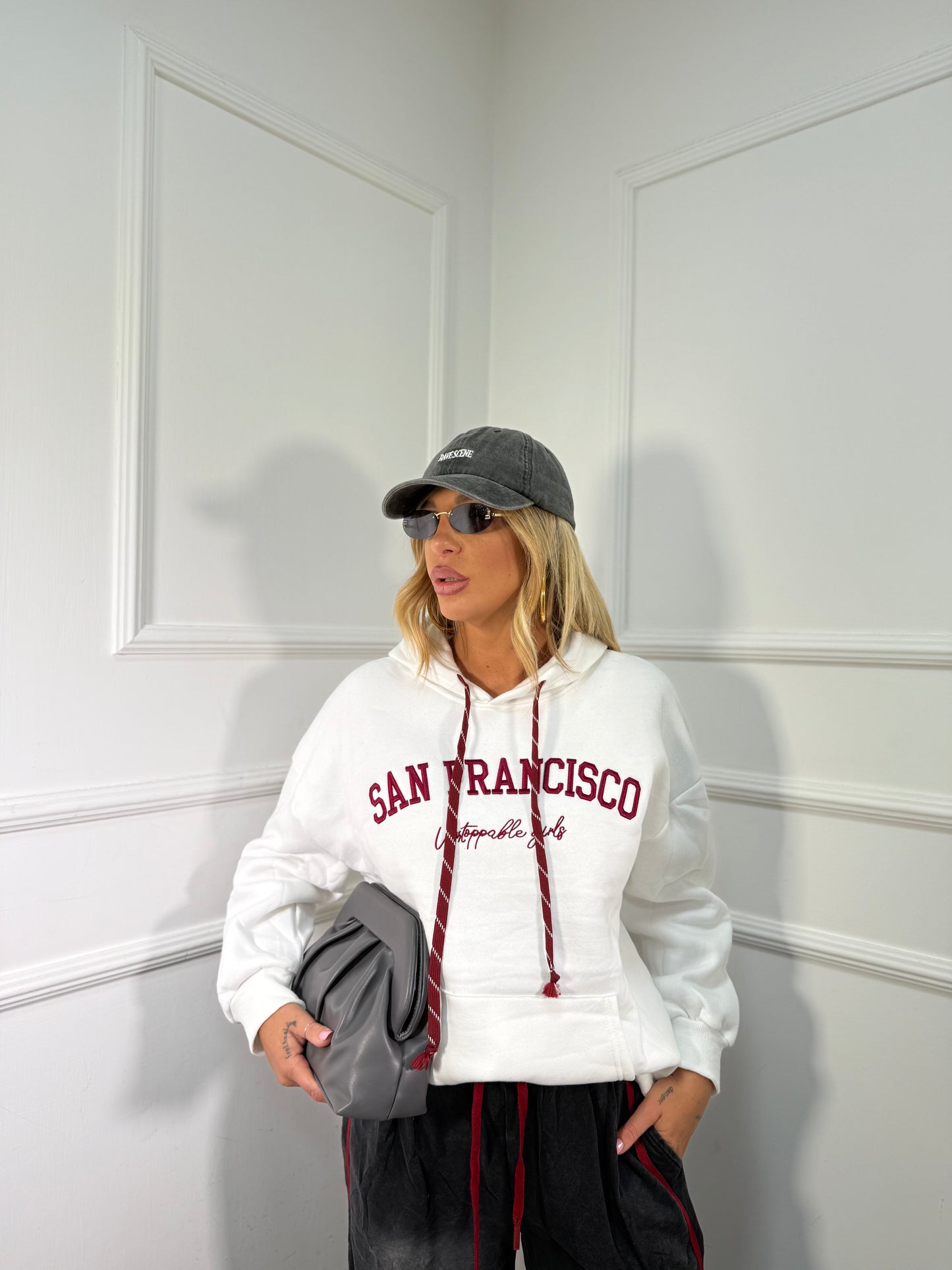 Felpa oversize in pile San Francisco bianca a65474