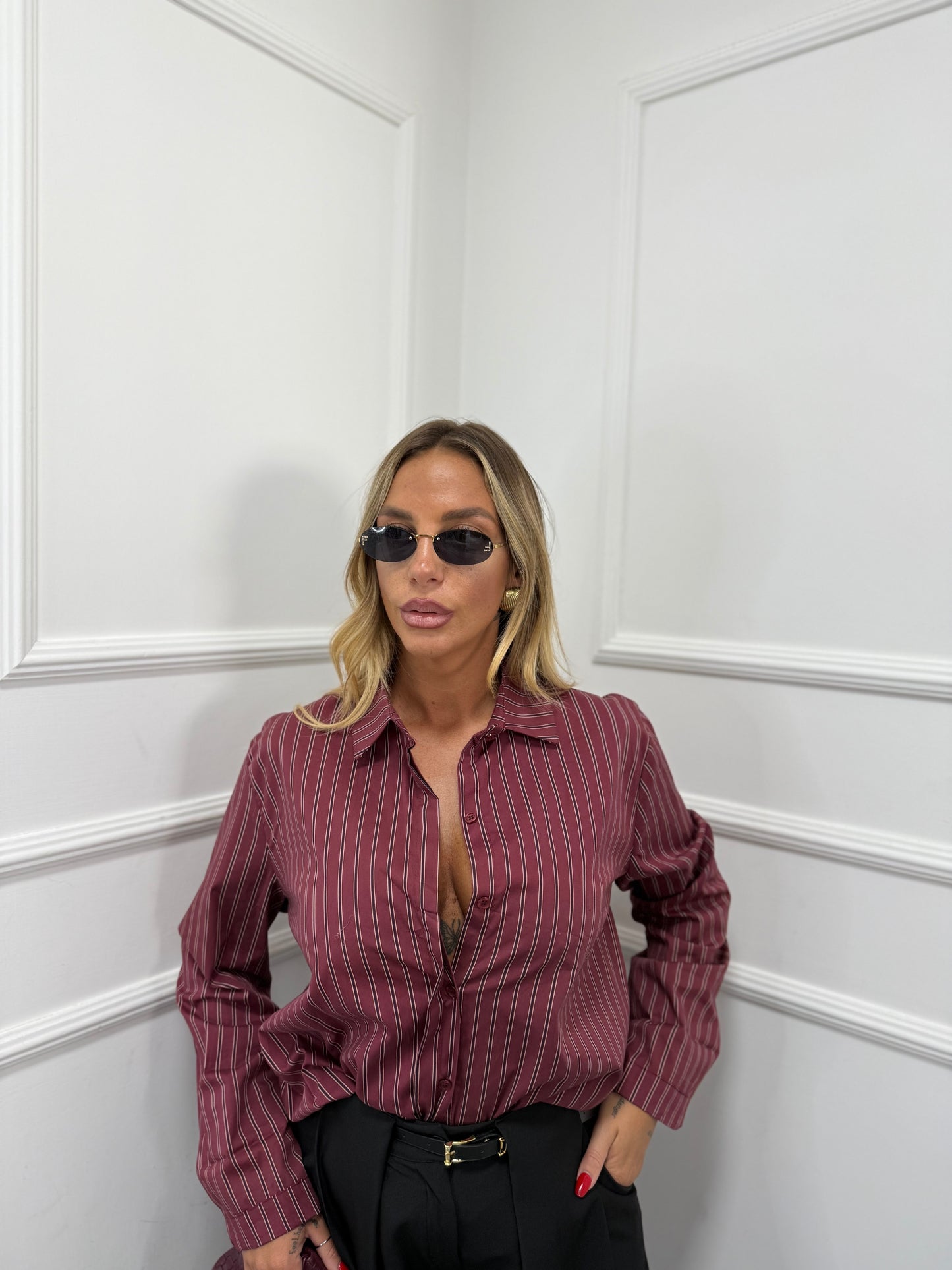 Camicia in cotone oversize a righe Today bordeaux