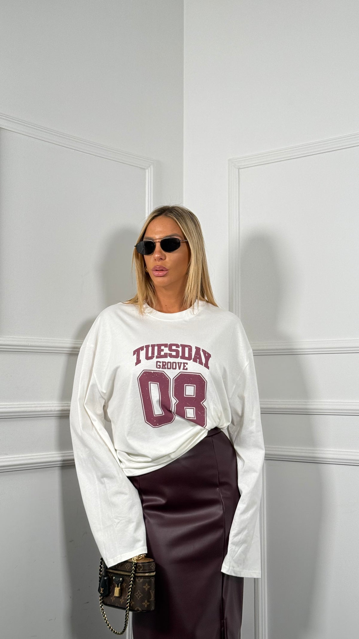 Shirt in cotone manica svasata Tuesday by lumina bianca/bordeaux