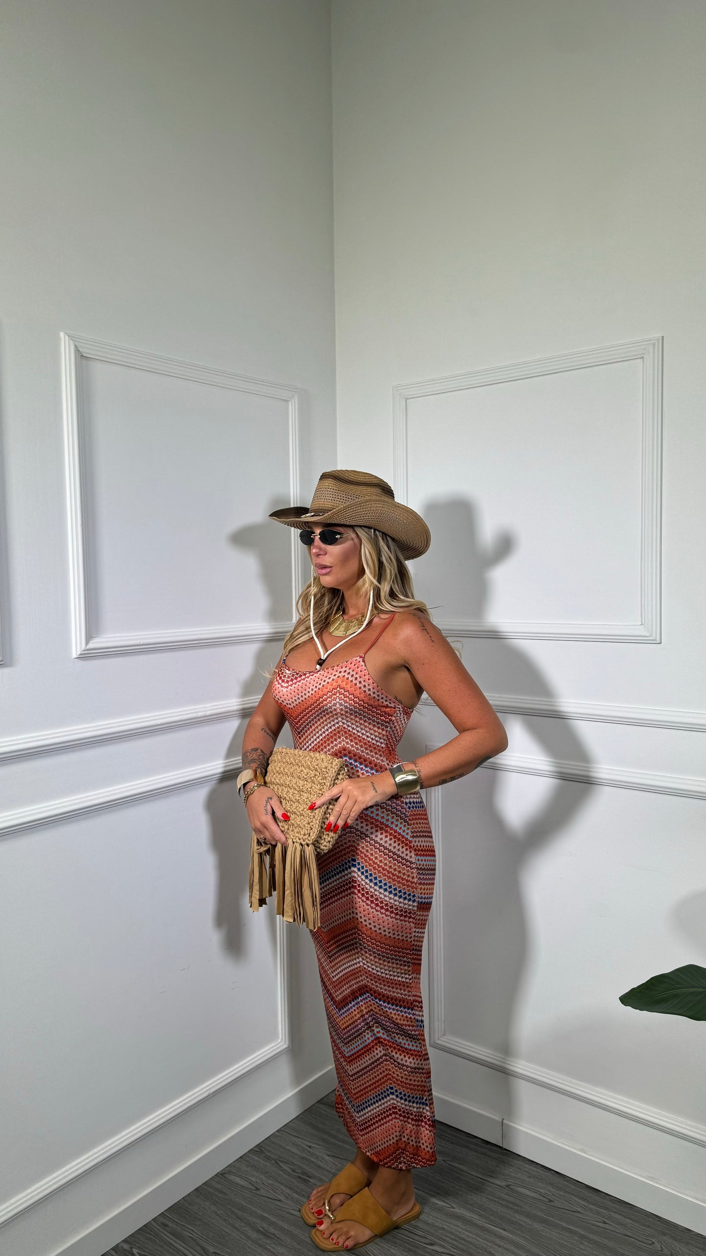 Abito midi in lycra Pixel arancione 58013