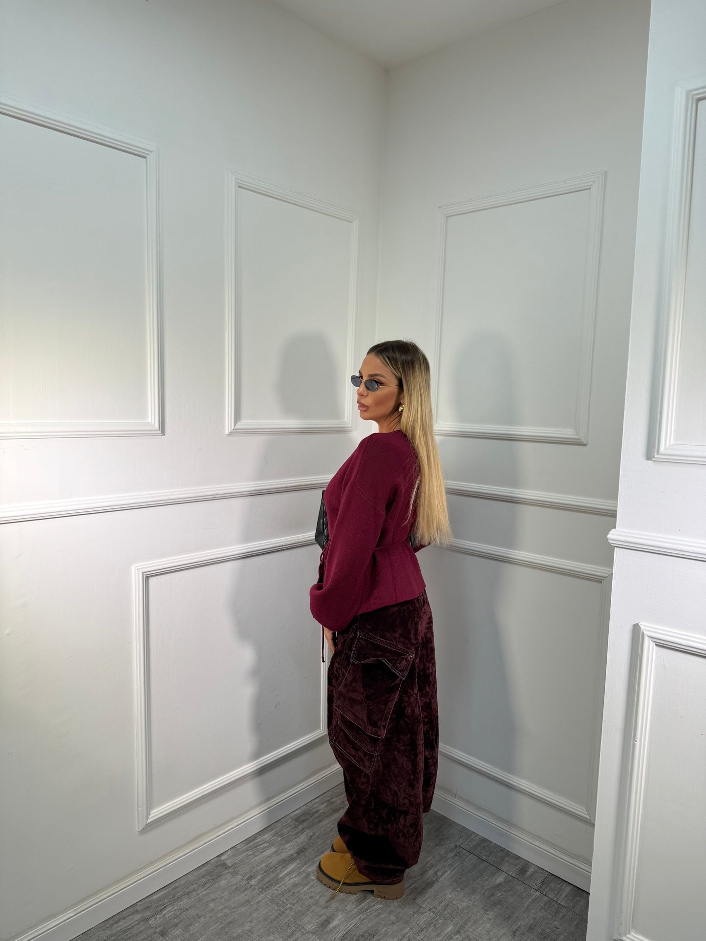 Jeans balloon denim e velluto Tonka bordeaux 6640