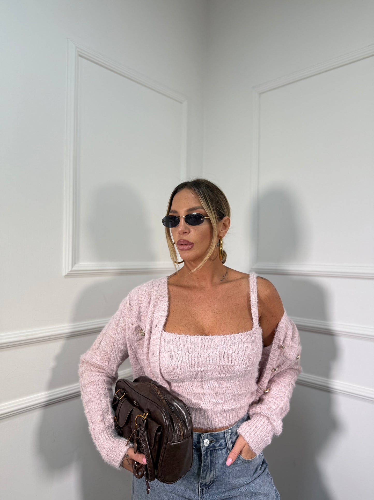 Twin-set in misto lana Lily rosa blush wz134