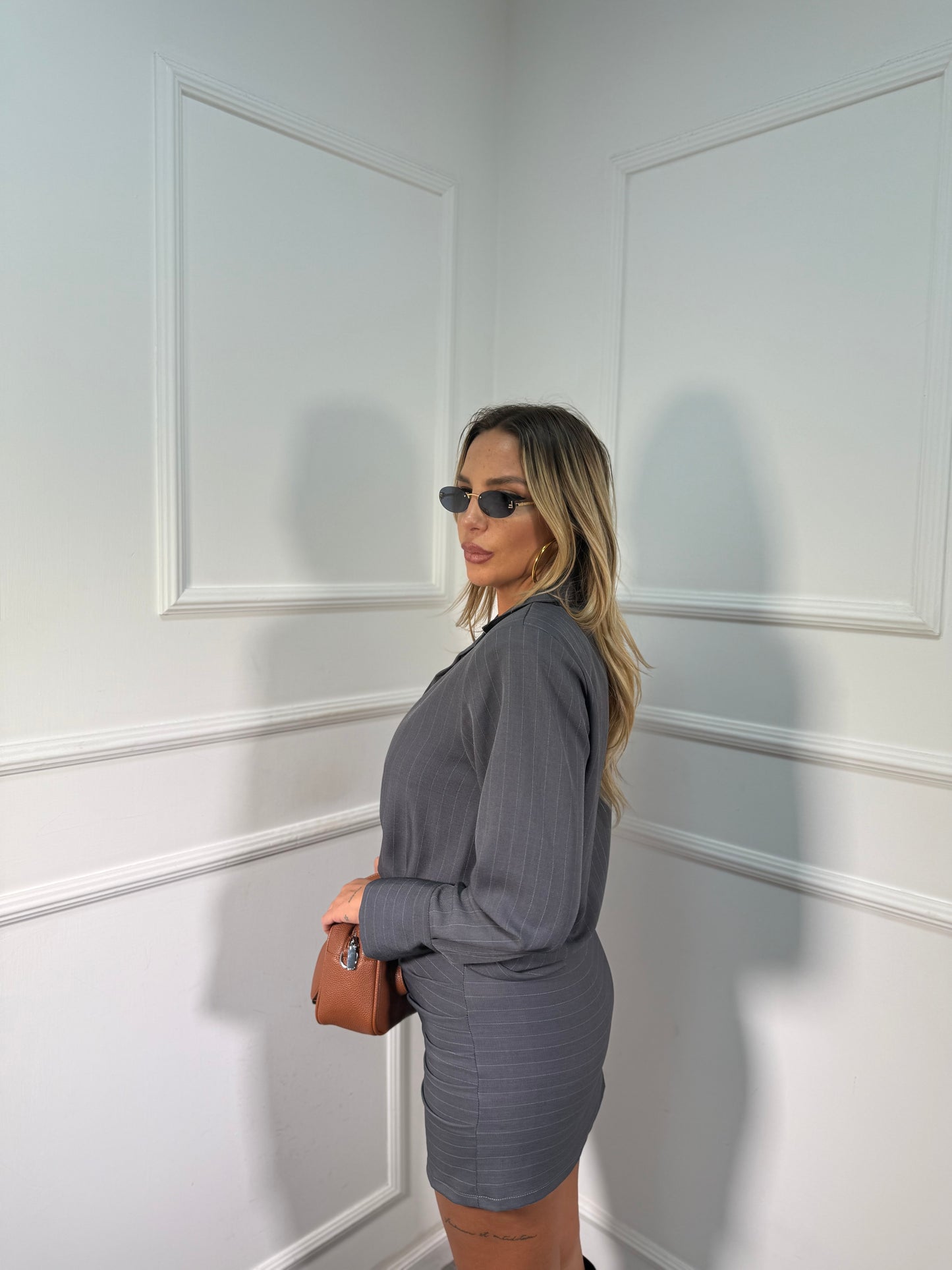 Coordinato gessato Lavinia grigio 2856