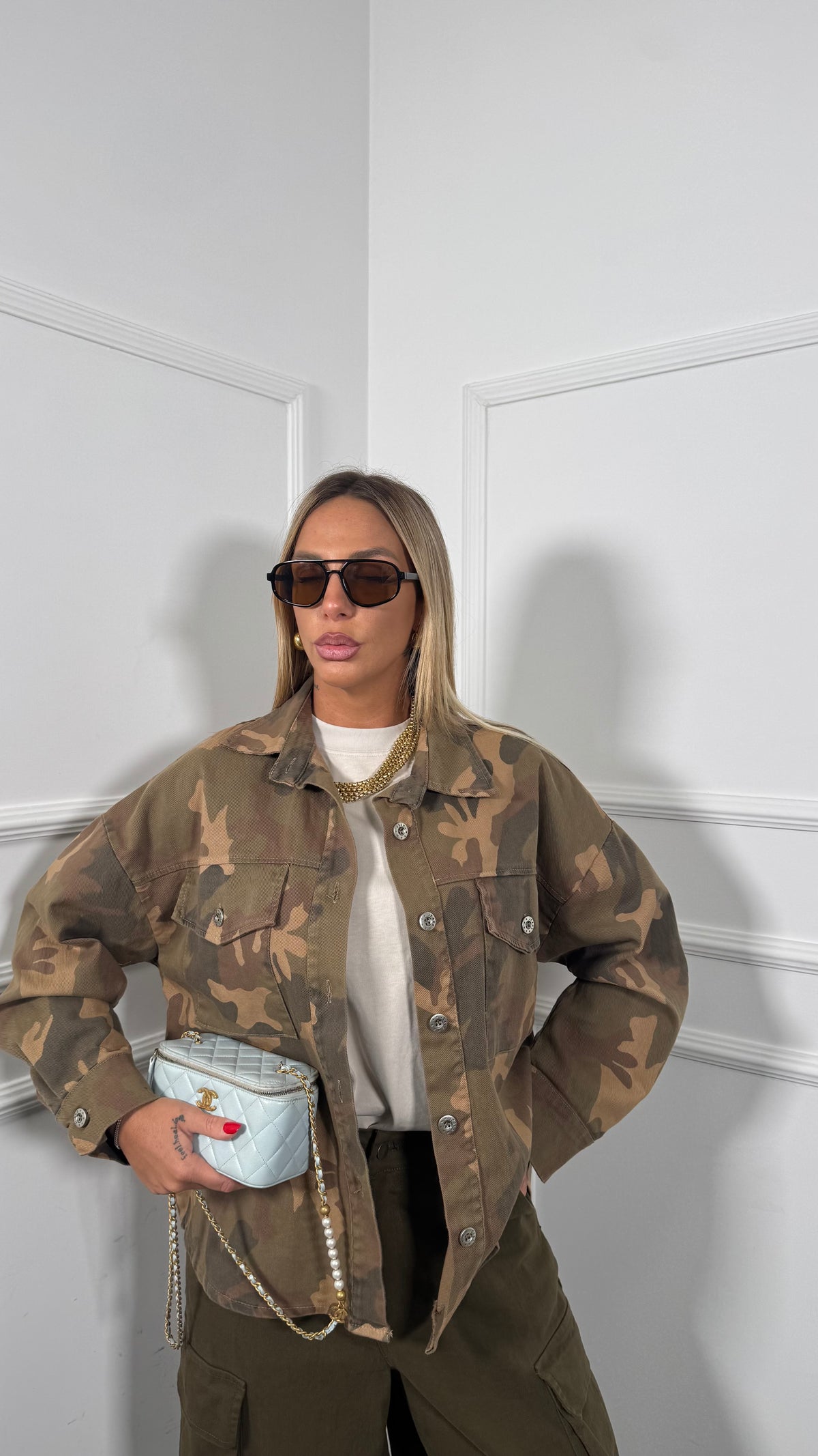 Camicia in denim militare premium quality Jenny camel 35969b