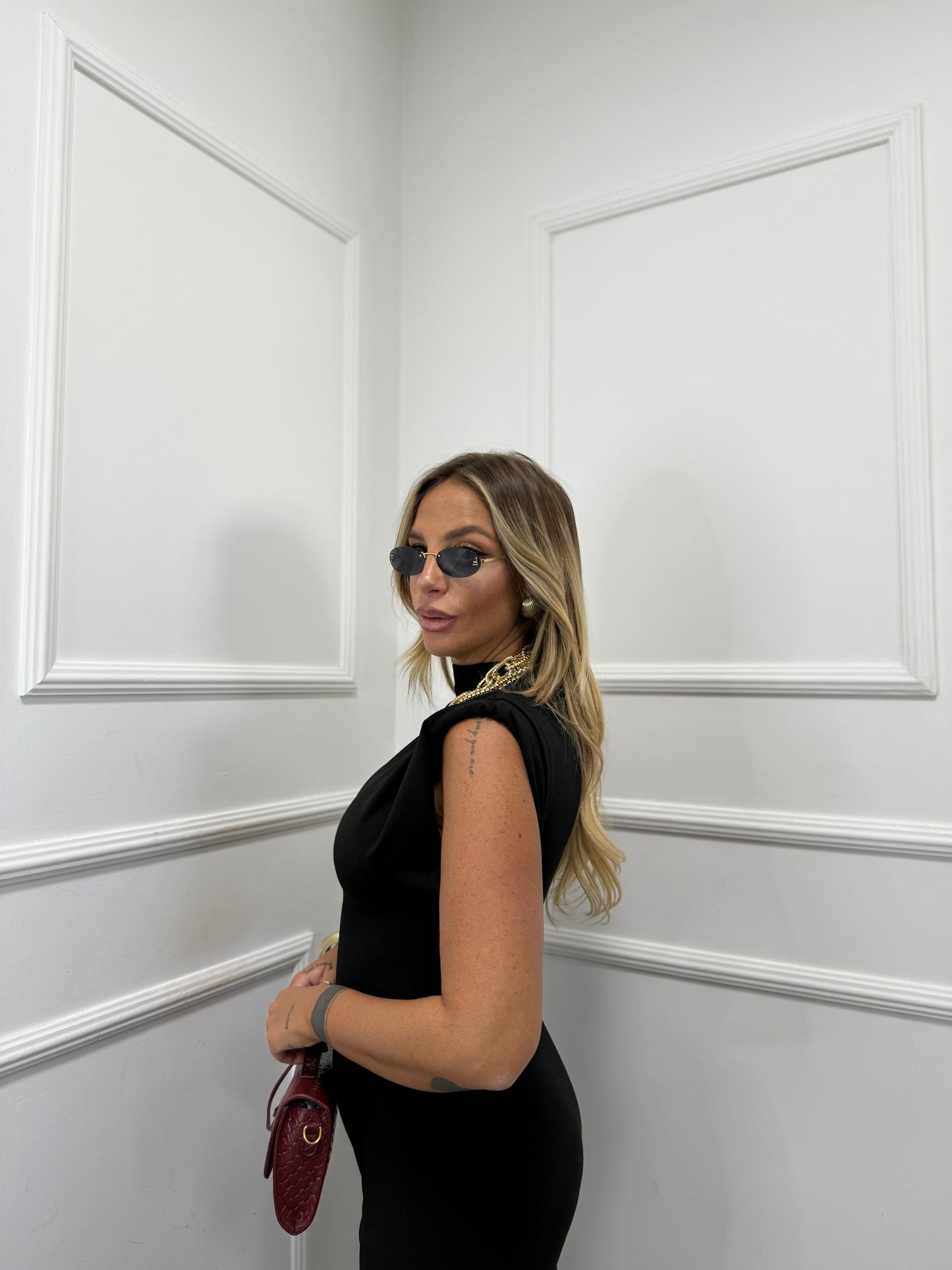 Abito midi con spalline Delia nero