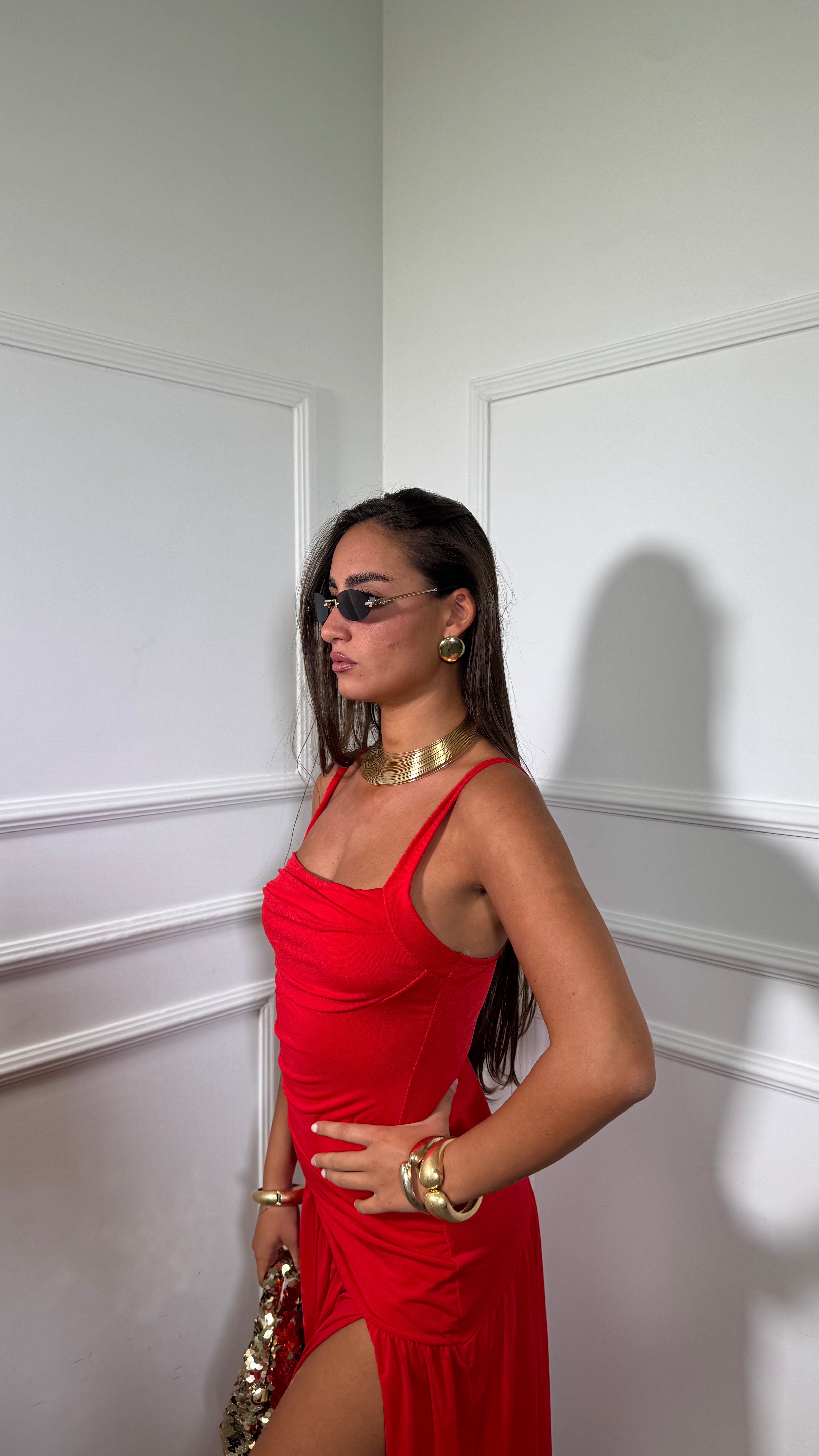 Abito lungo in jersey con spacco Ritual rosso 8113