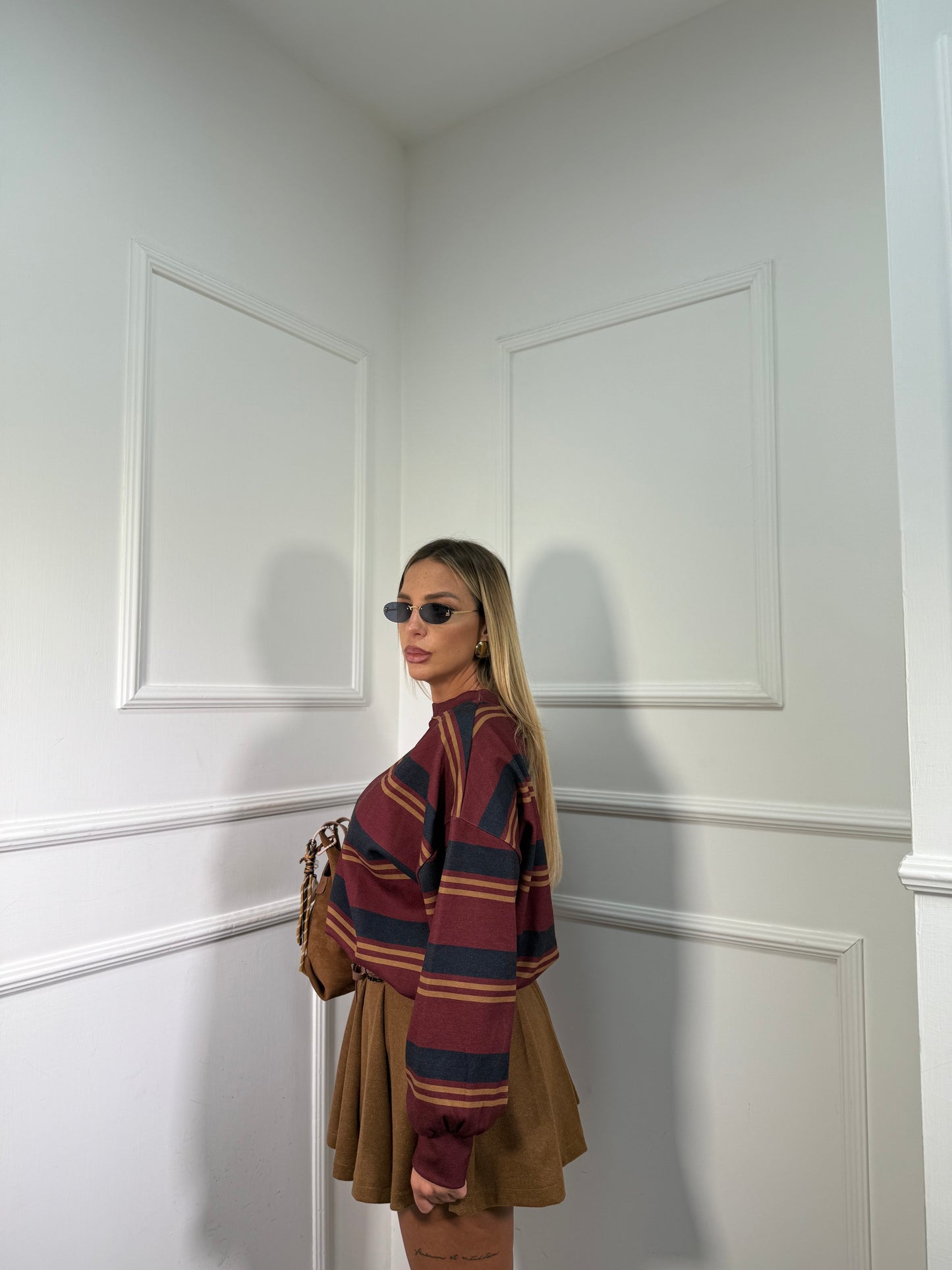 Gonna lana cotta a pieghe con cinturino Lily biscotto 6786