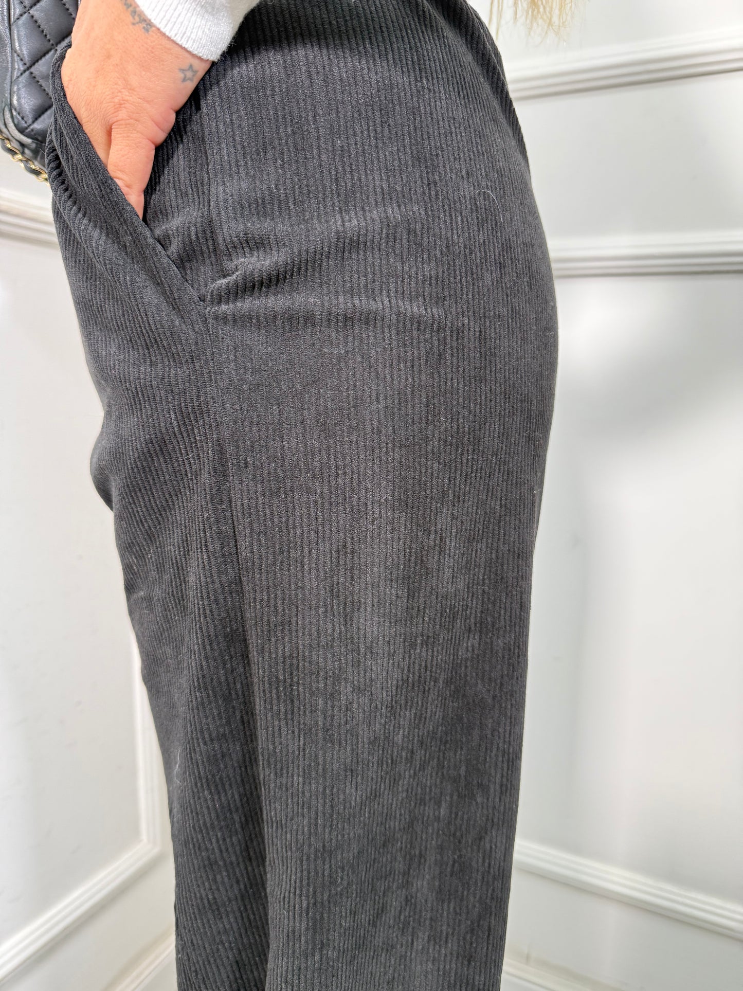 Pantaloni palazzo a costine in velluto All Day nero 5280