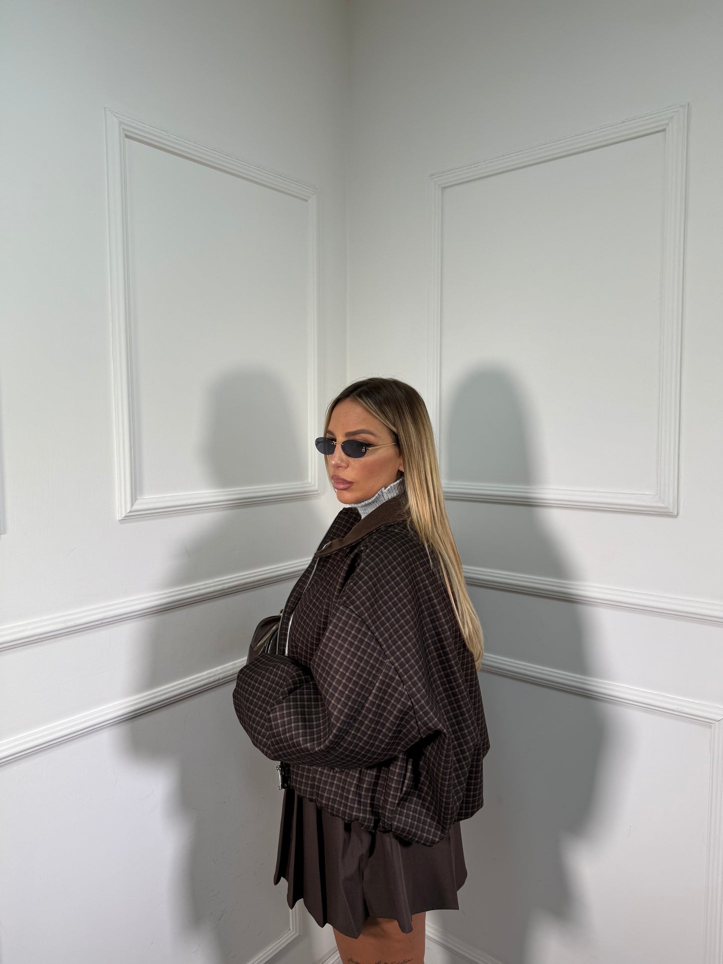 Bomber in panno a quadretti Bond Street cioccolato 6811