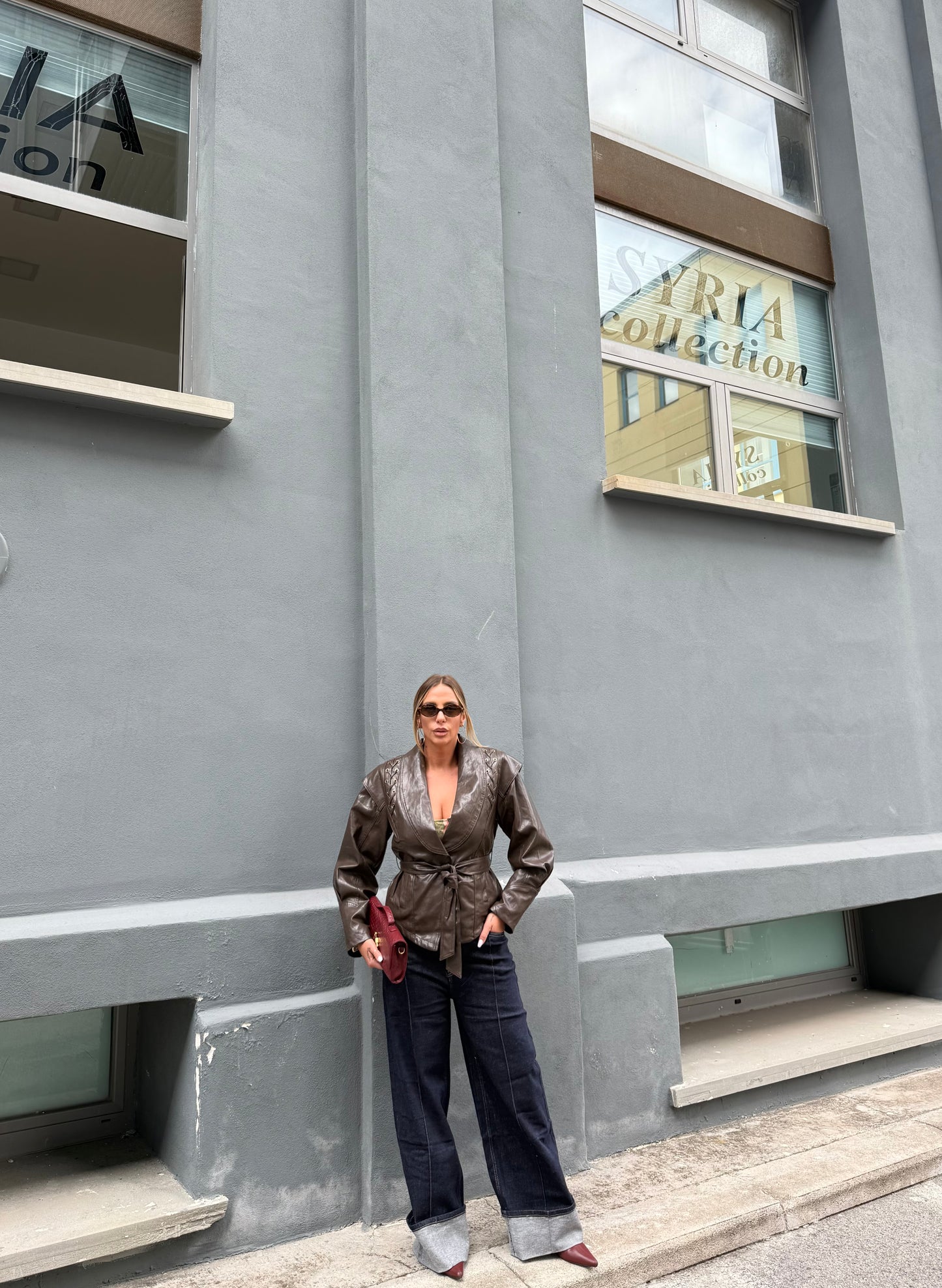 Giacca in ecopelle avvitata Magnolia verde oliva 6676