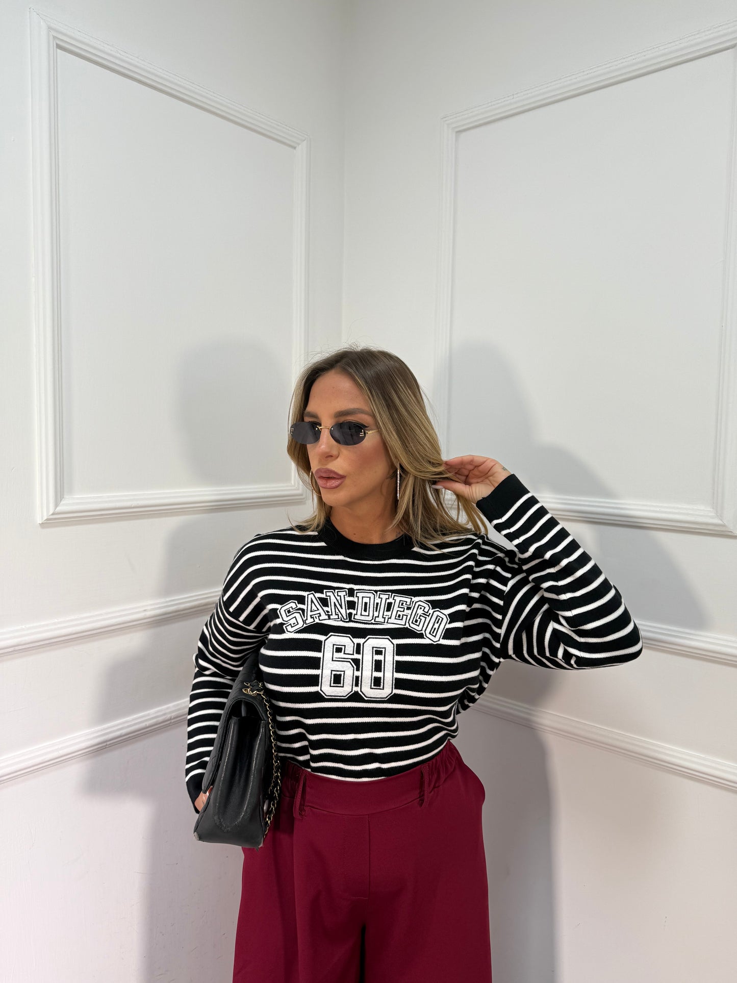 Maglioncino in lana rasata San Diego nero/bianco em522