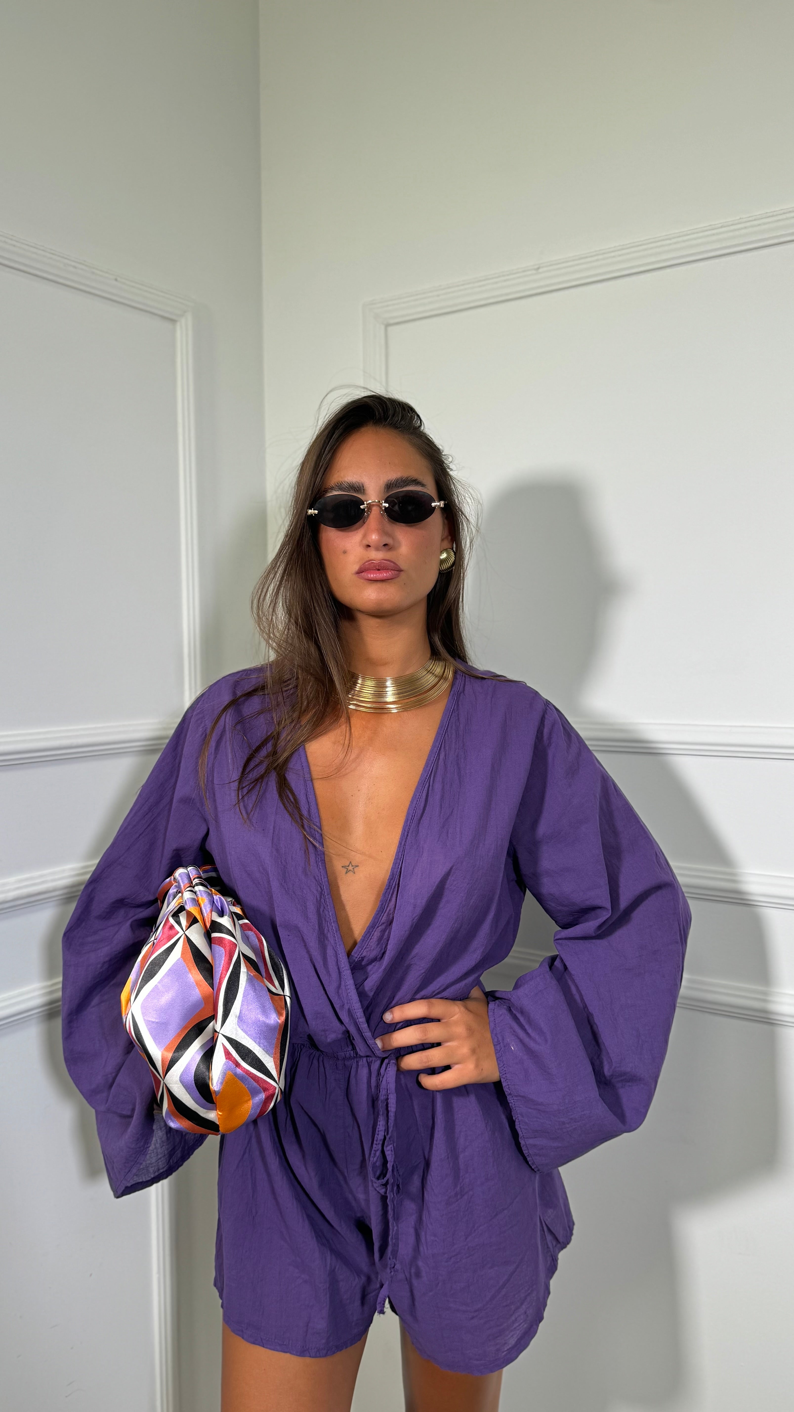 Jumpsuit in viscosa manica campana con coulisse Chloè viola
