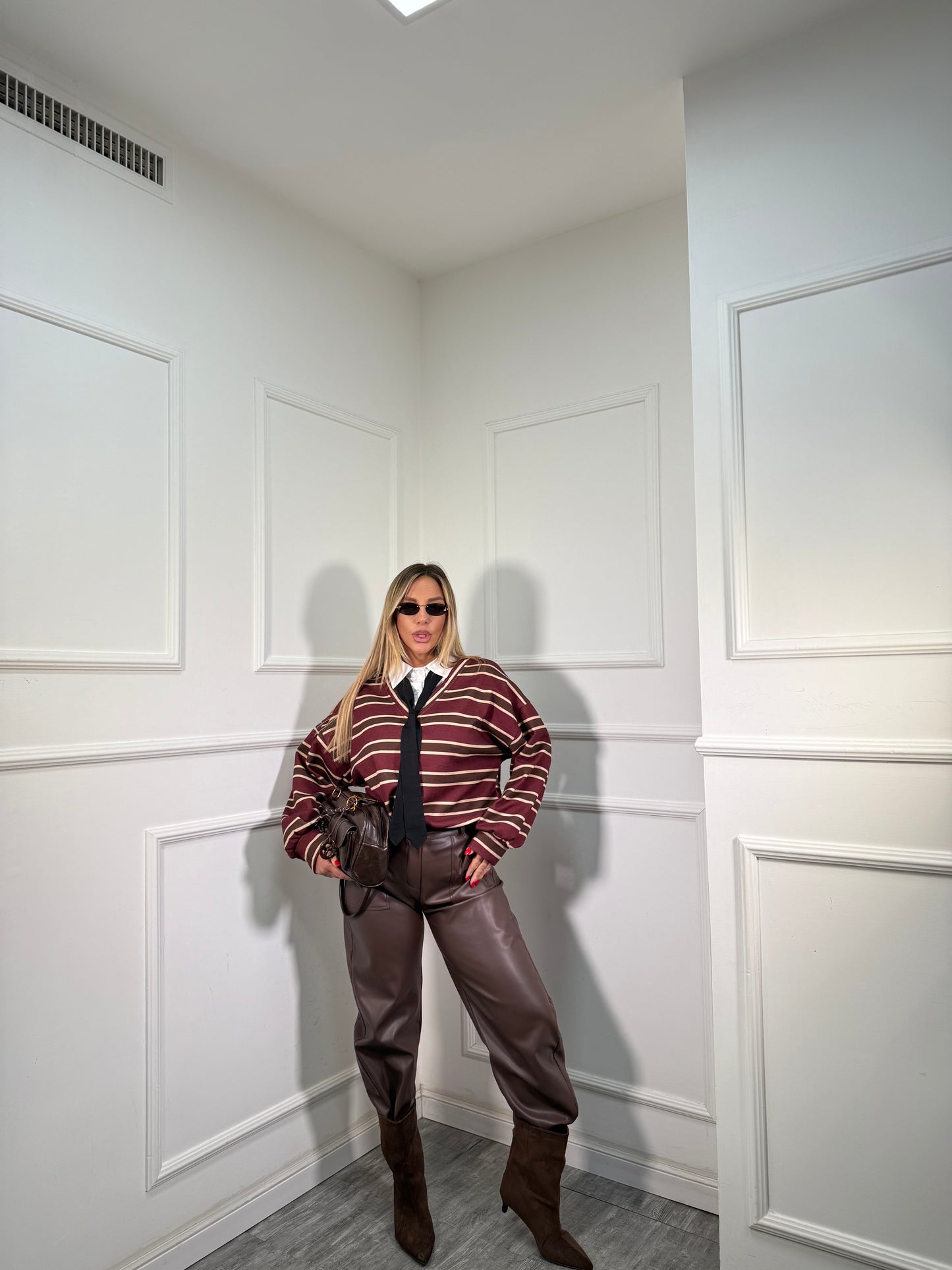 Pantaloni baggy ecopelle Sidney cacao