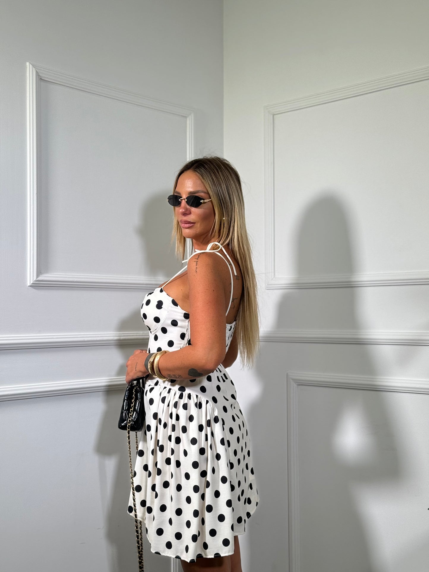 Abito corto con pois Sofy bianco 25714