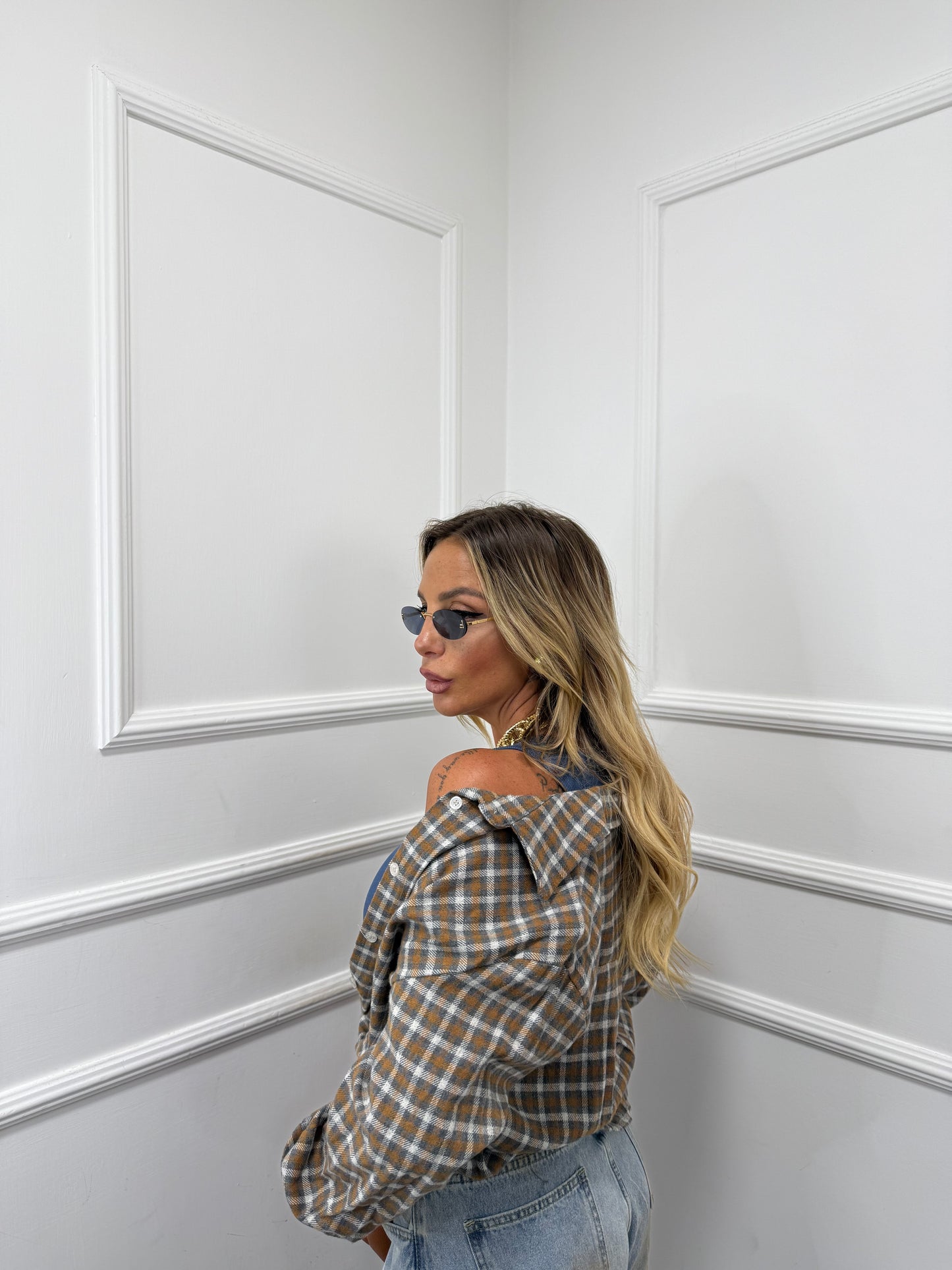 Camicia in flanella a quadretti Stanford senape/grigio a35