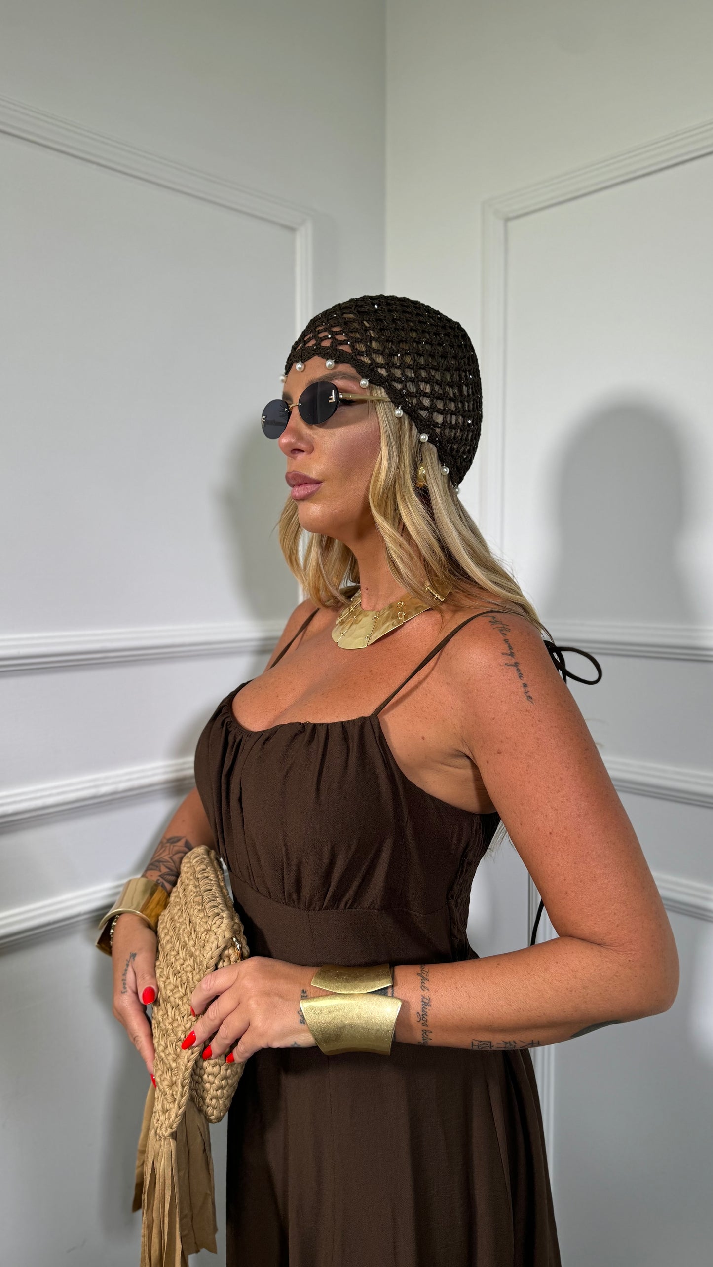 Abito midi misto lino (curvy) Ariel cioccolato 333