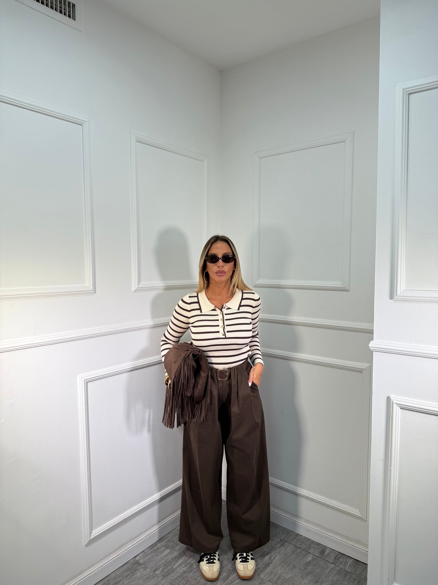 Pantaloni palazzo 7/8 Cathy cioccolato by justwest 26100p