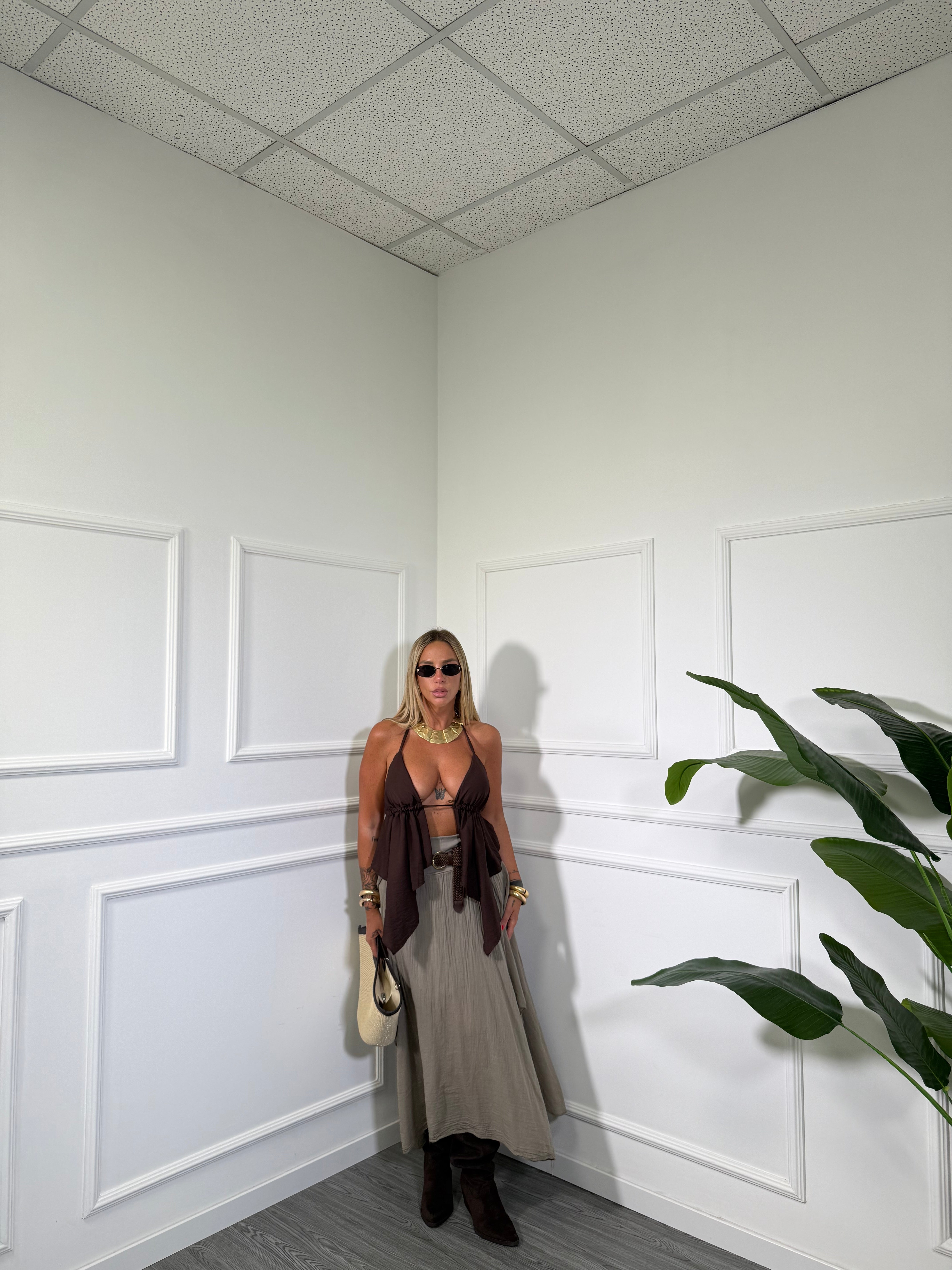 Gonna asimmetrica con cintura Gitana taupe kk1681