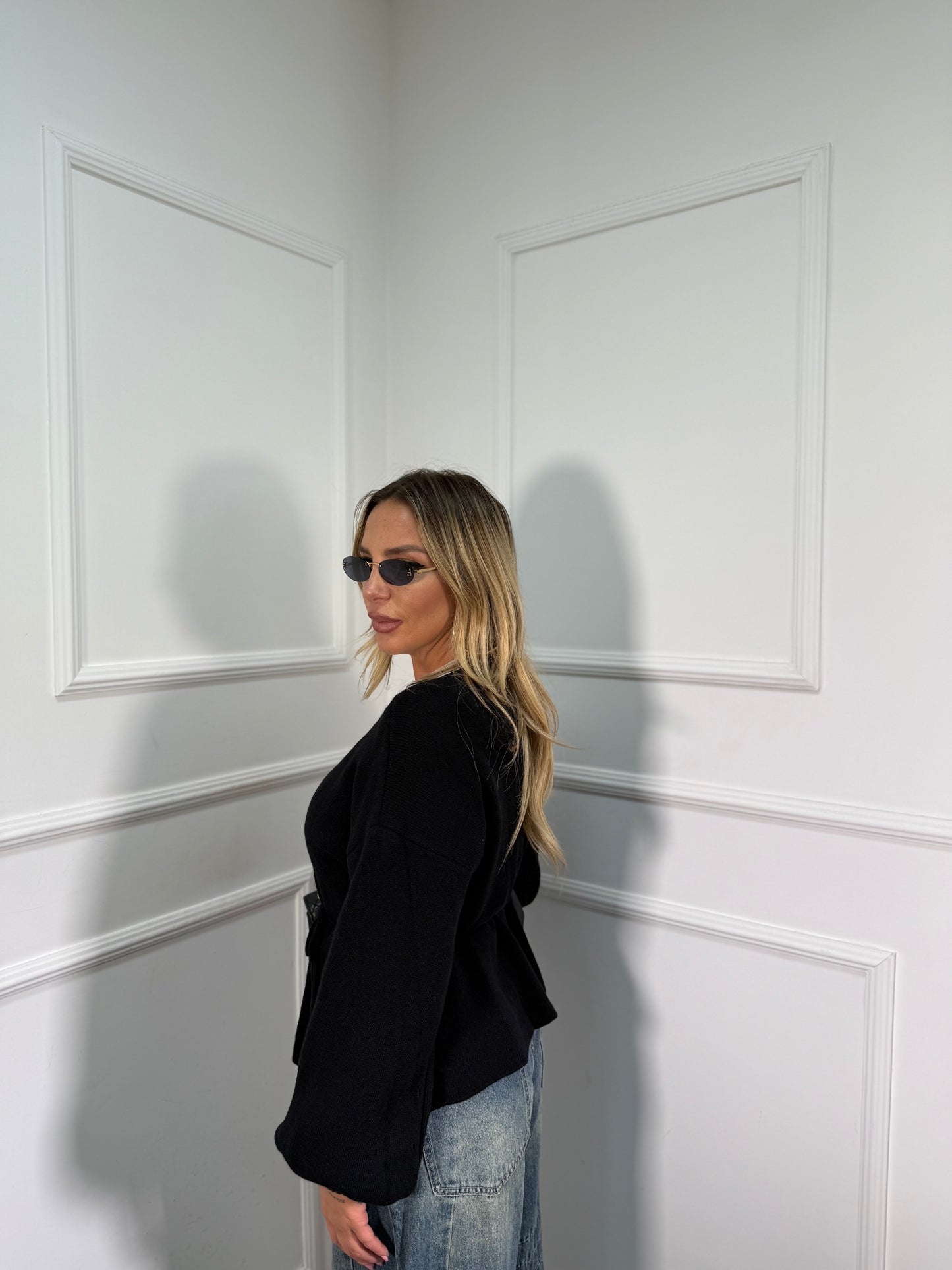 Incrociatina in lana rasata nero 24683