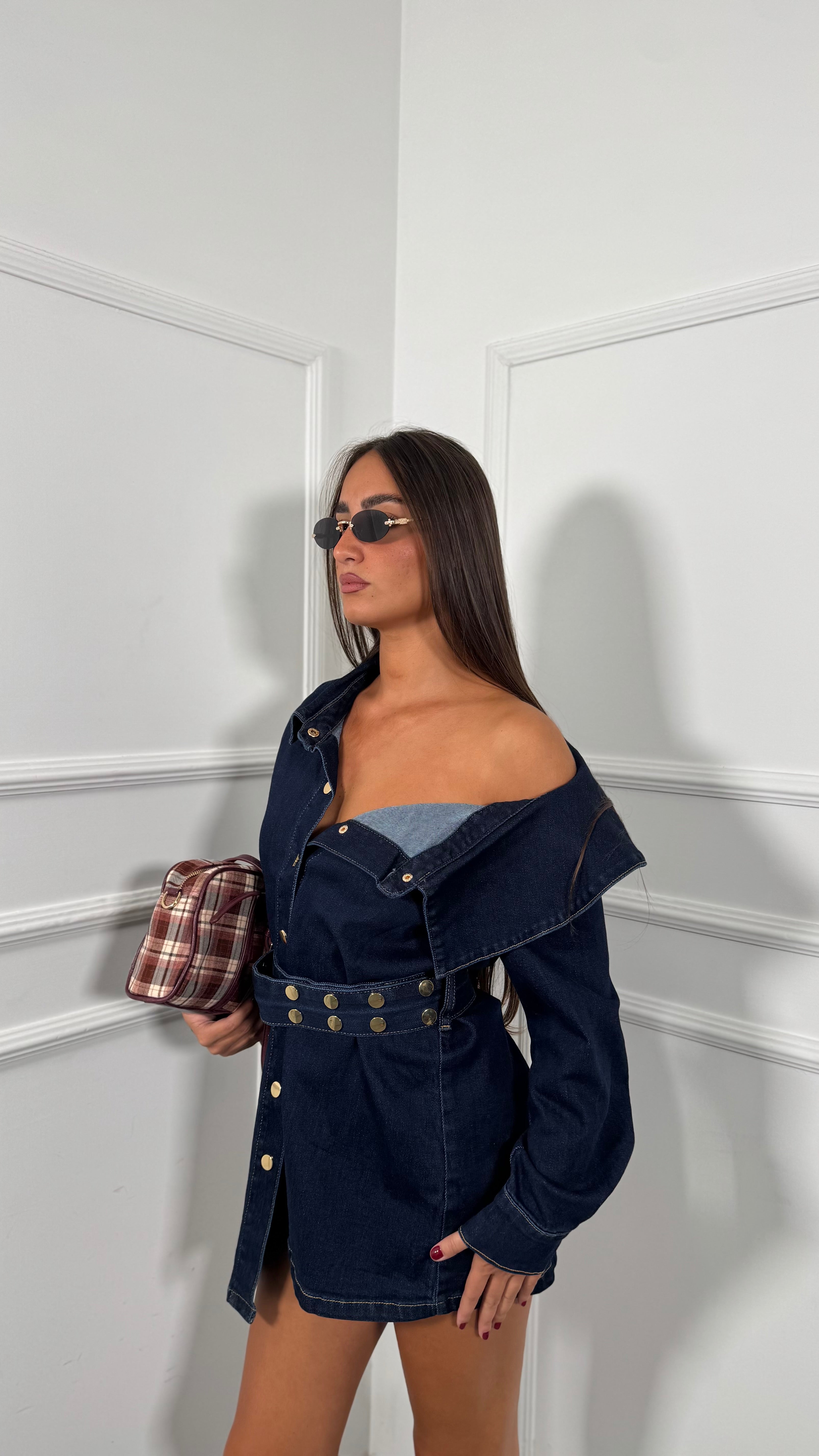 Abito corto in denim lavaggio scuro Tonga yx582