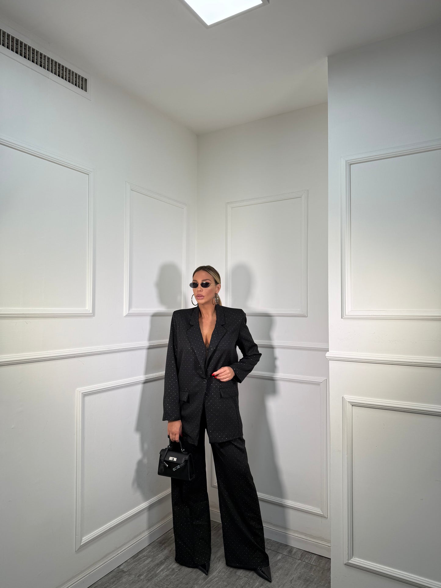 Tailleur oversize micro strass Skyline nero 30096/97