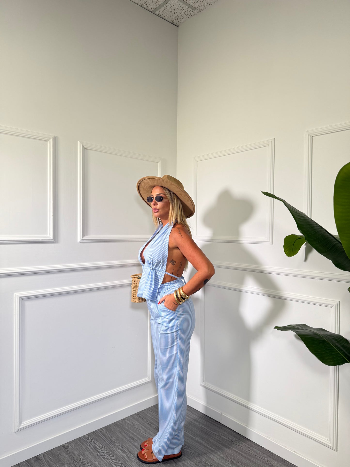 Coordinato a righe Tropicana azzurro c81126