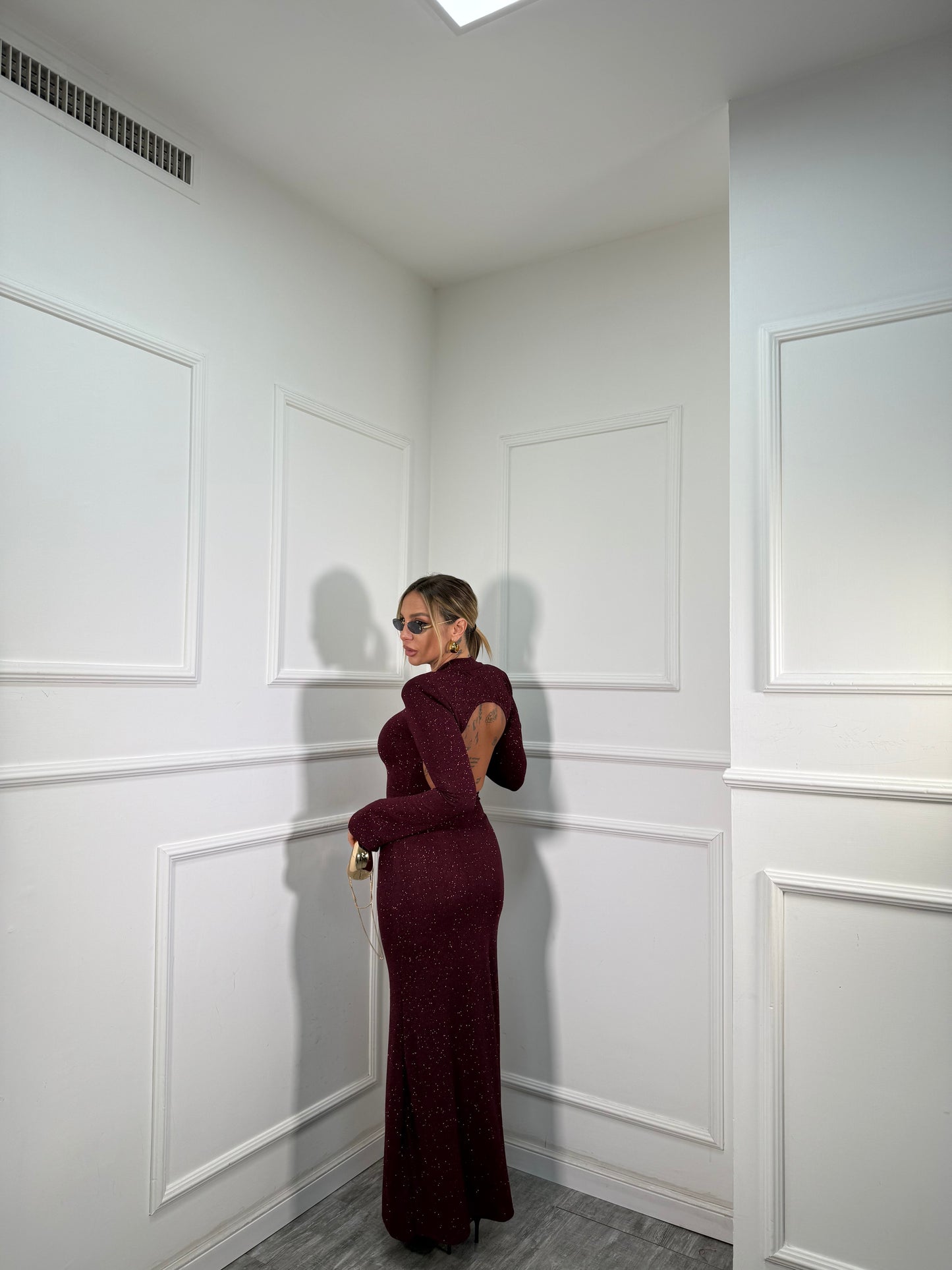 Abito midi in lurex con spalline Zoe bordeaux 12490