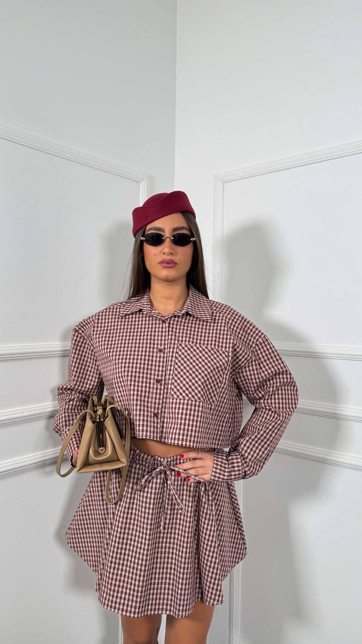 Coordinato a quadretti con shorts by justwest Andye bordeaux jwc1999