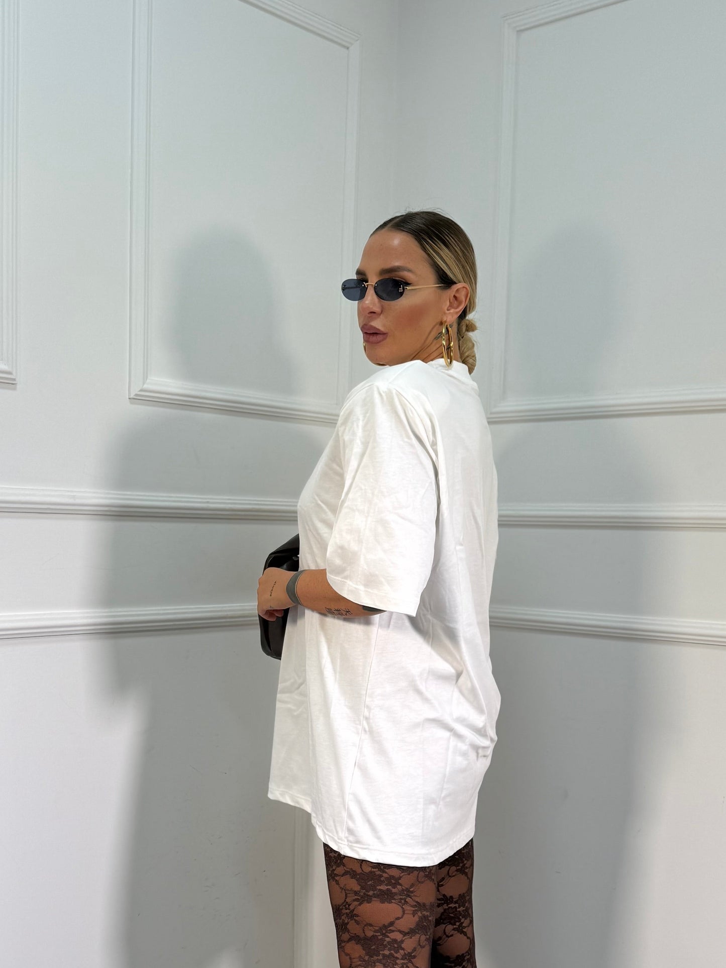 Maxi t-shirt con spalline Barock and Roll bianca premium quality