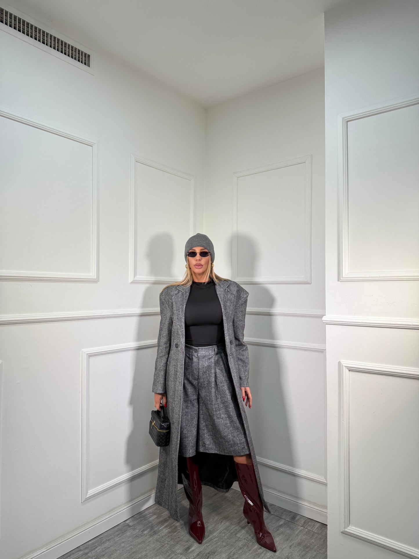 Bermuda misto lana spigato Victoria grigio 23172