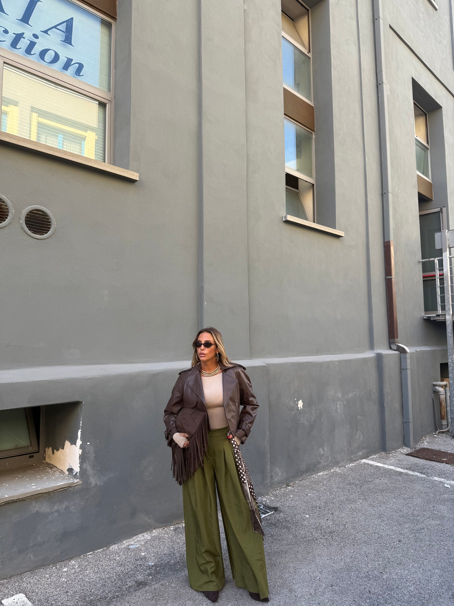 Pantaloni palazzo con foulard Must Have verde kiwi 18188