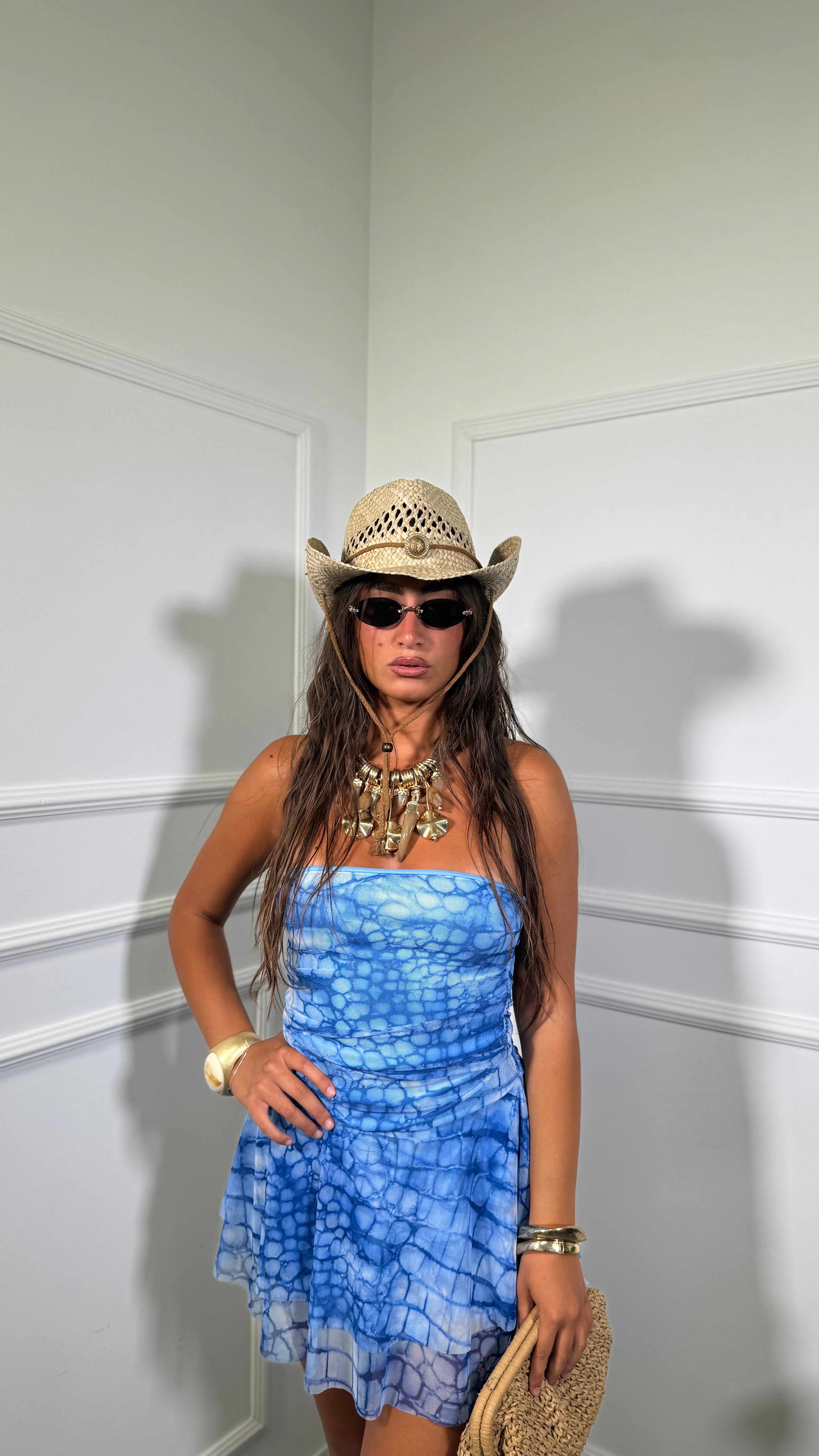 Abito corto a fascia in chiffon Goy azzurro 54629