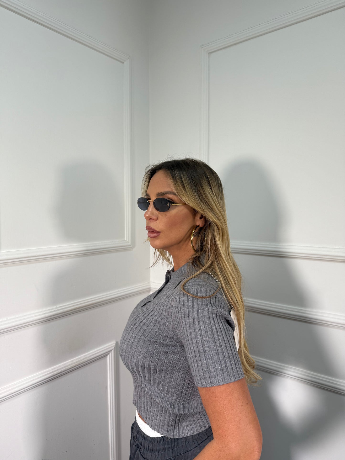 Polo a costine lana rasata grigia em8202