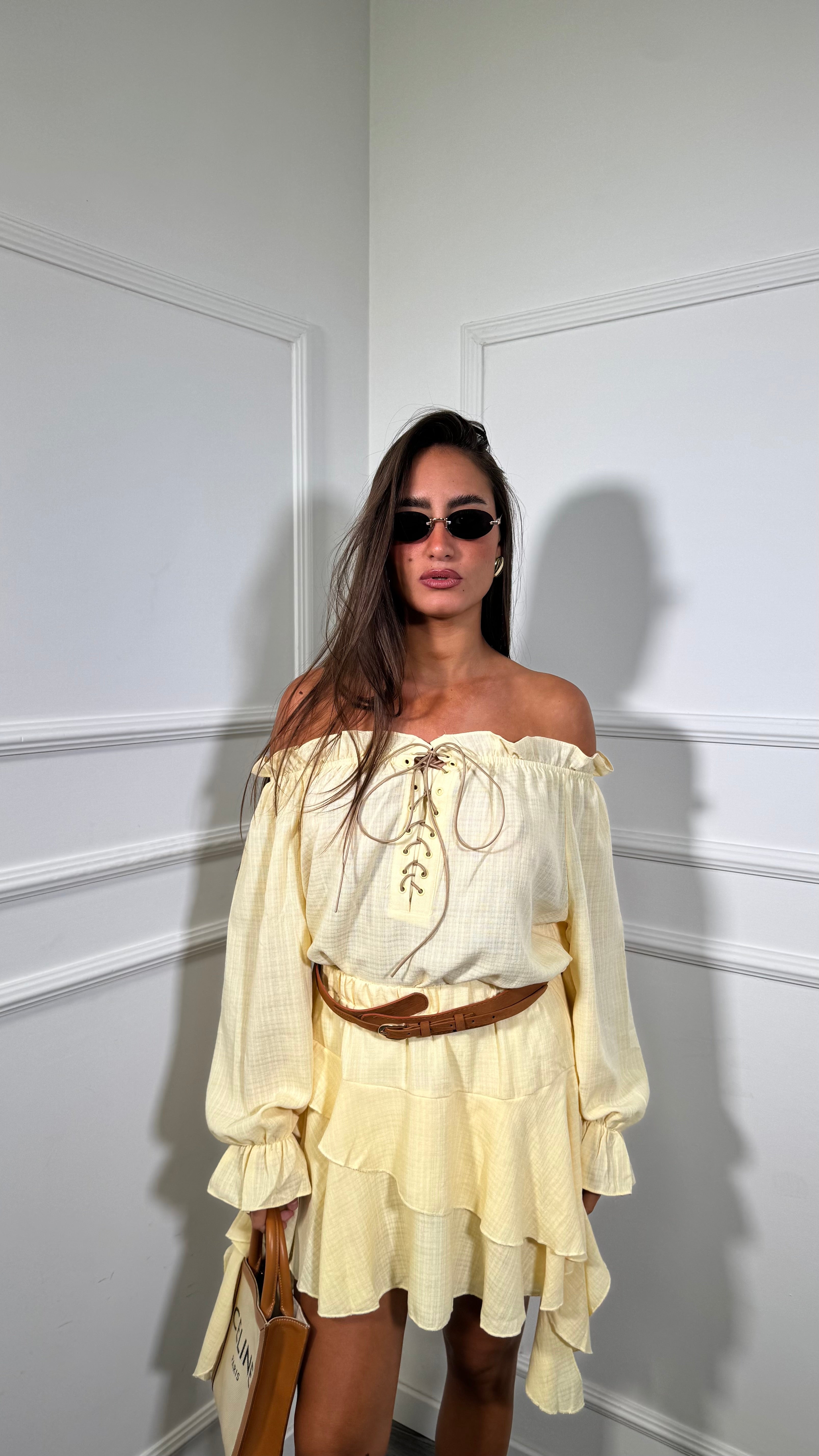 Coordinato in cotone con cintura Salinas giallo 19516