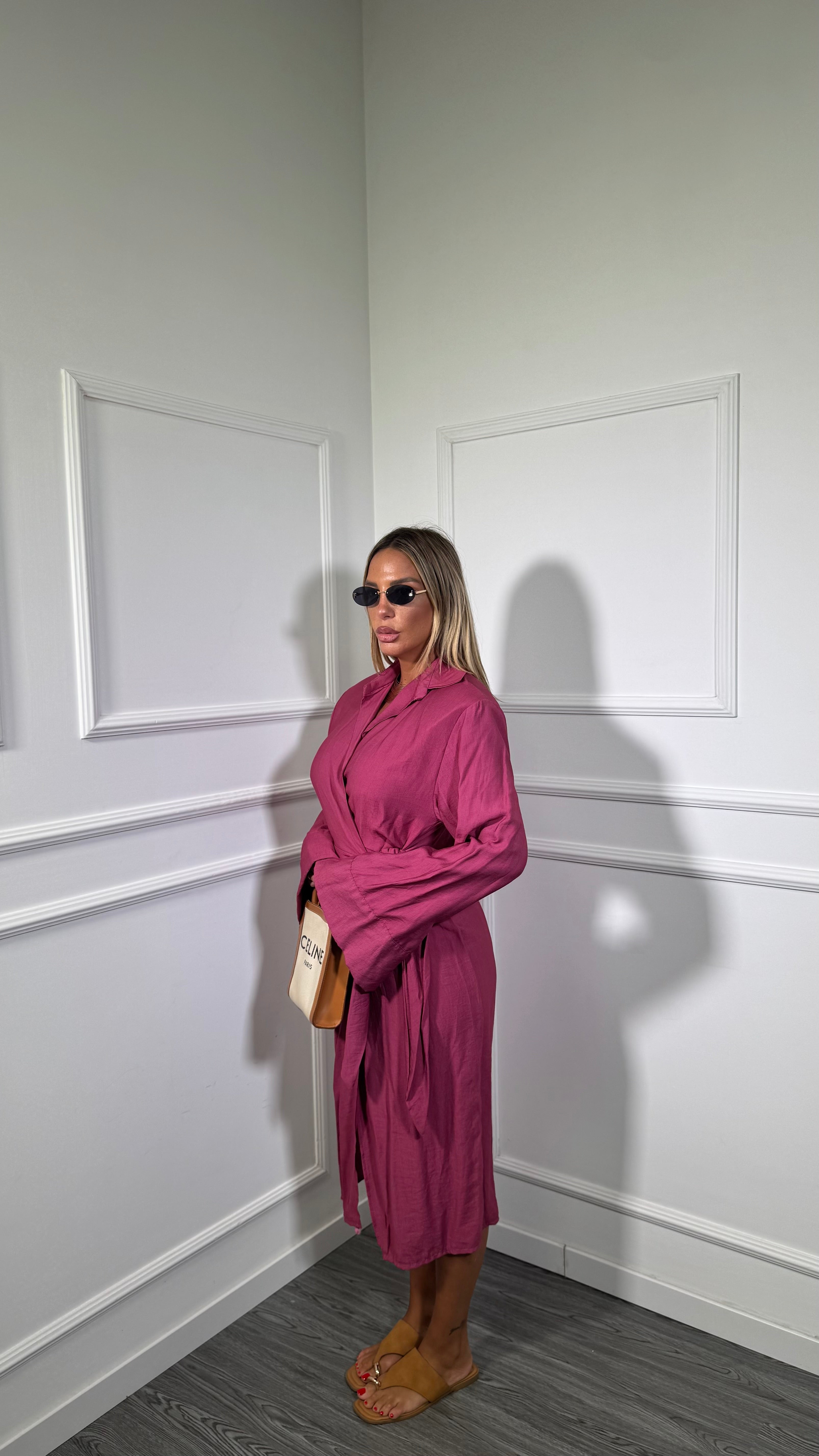 Abito midi portafoglio misto lino Toma malva 7095
