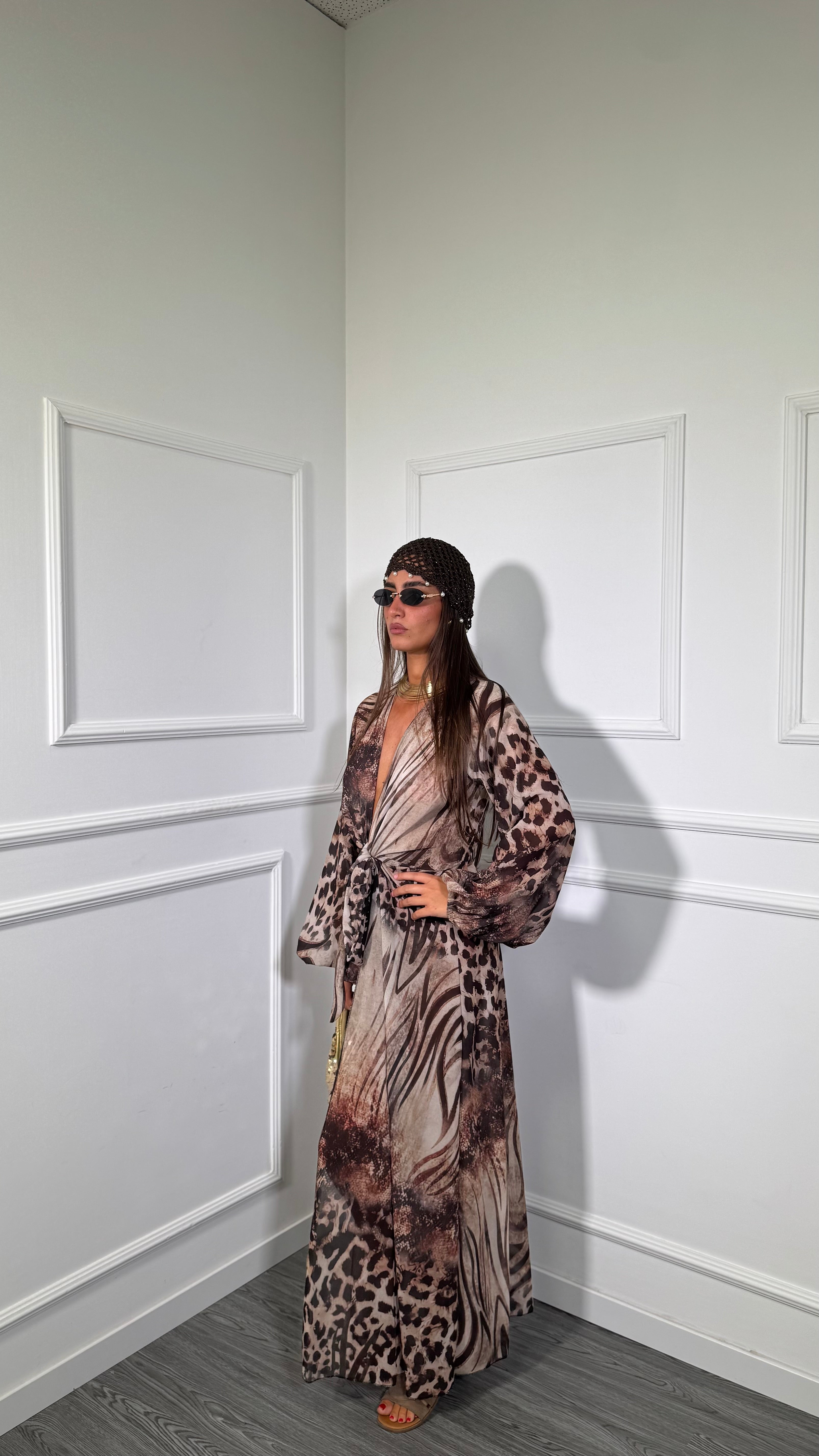 Copricostume lungo in chiffon maculato Emys 7906
