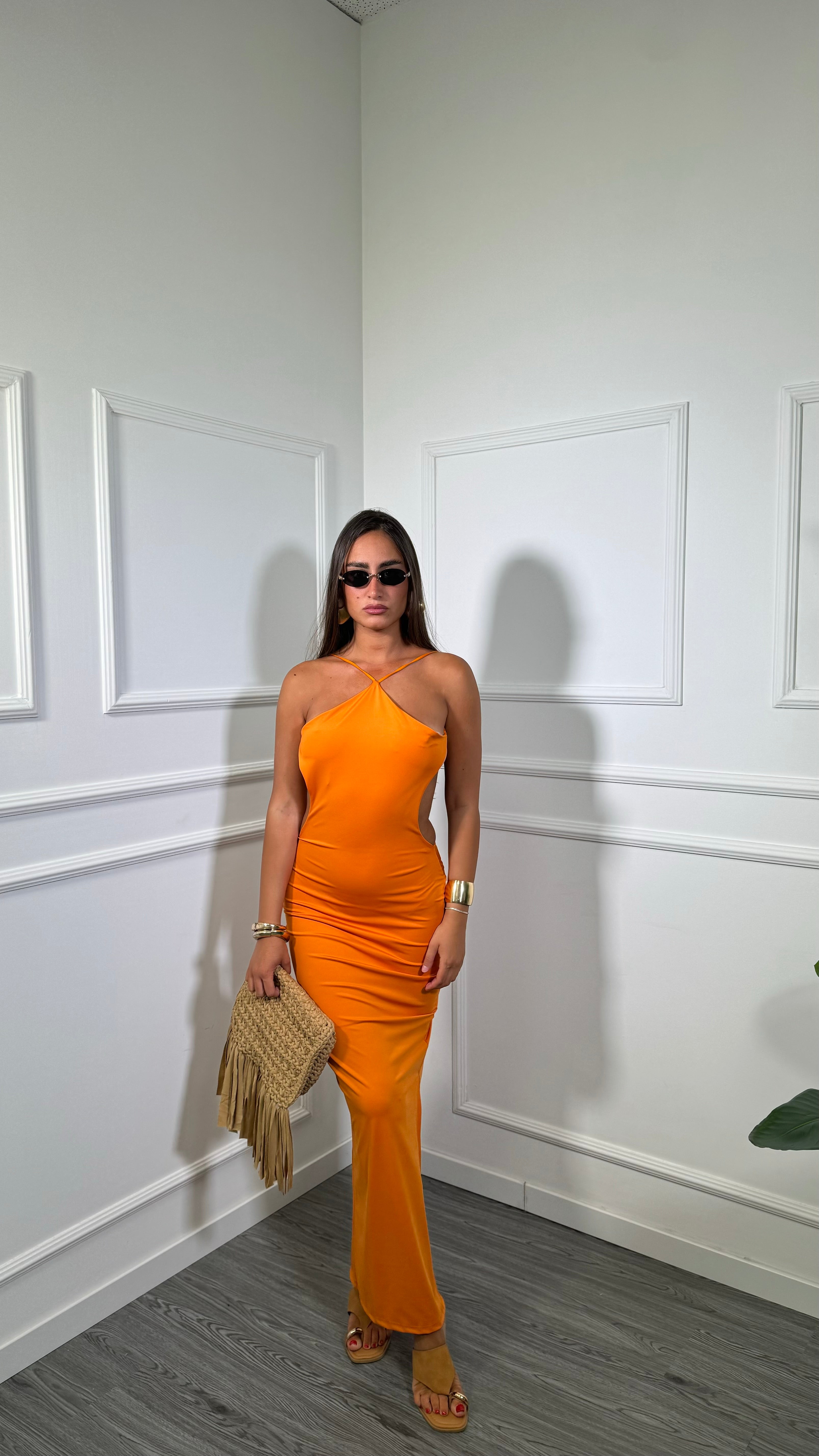 Abito midi in lycra cut out Flaminia arancio 11768