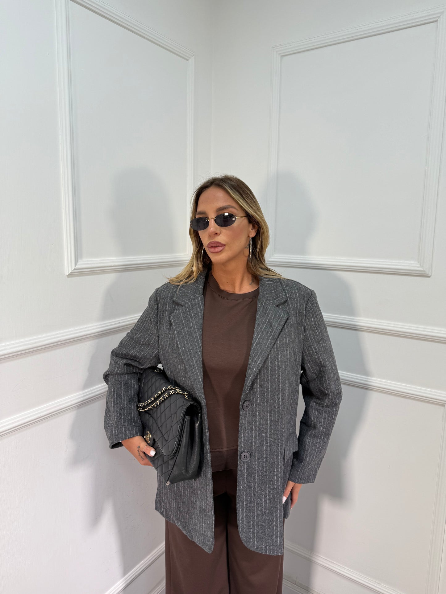 Blazer in lana cotta gessato Ireland grigio 80501 premium quality