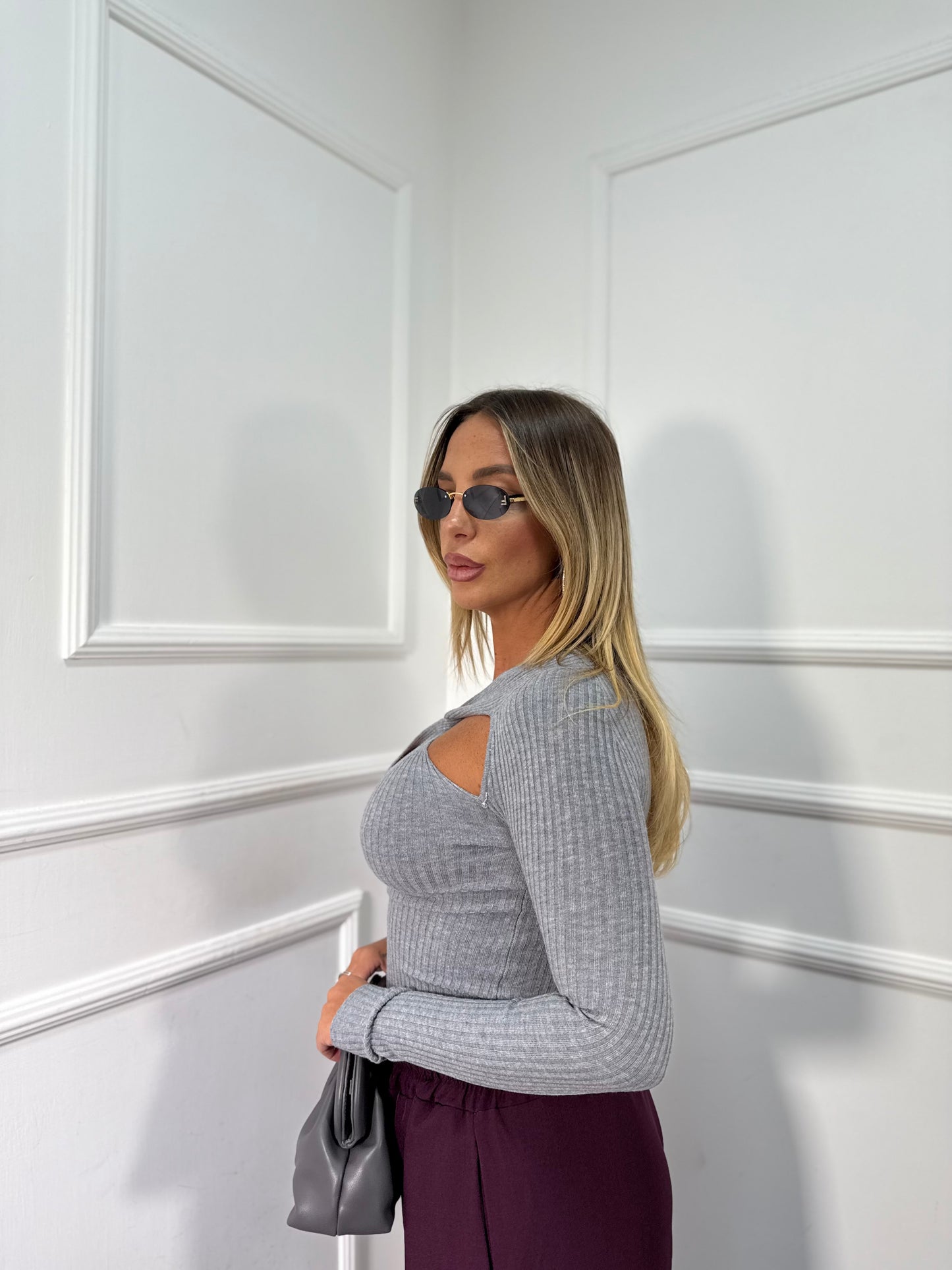 Maglioncino a costine intrecciato grigio 8111