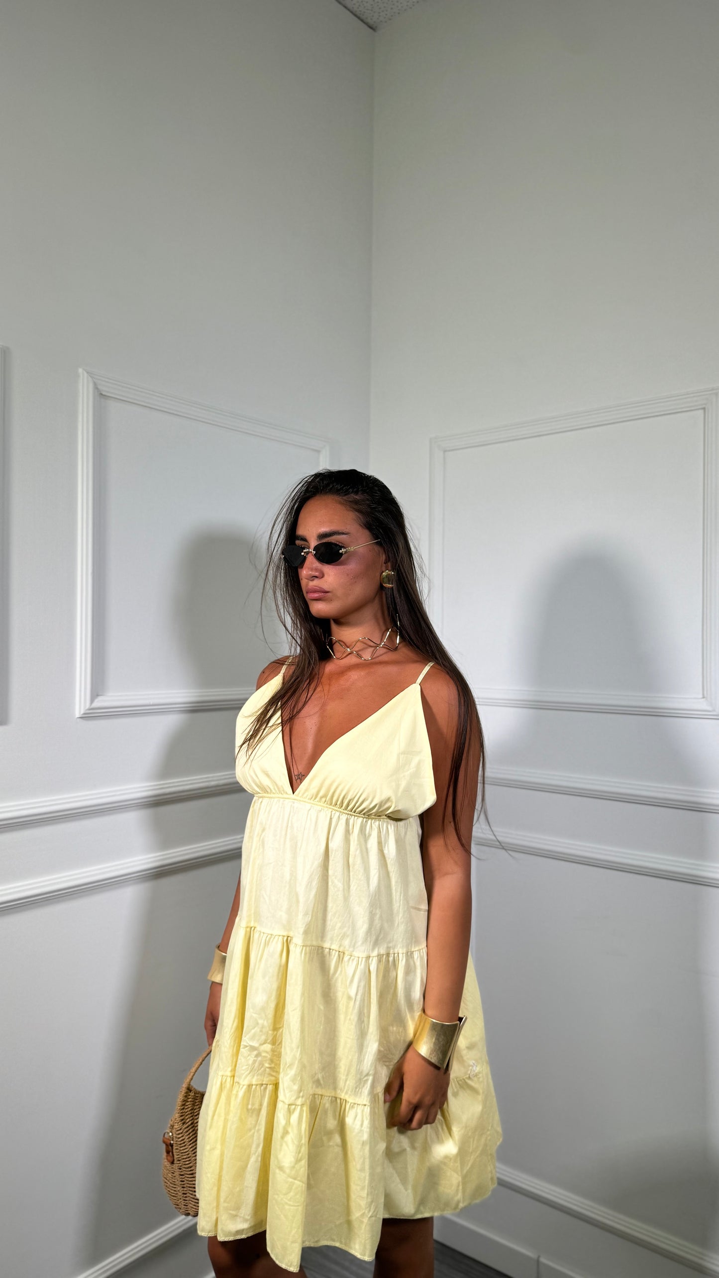 Abito corto in cotone Sunset giallo 31102