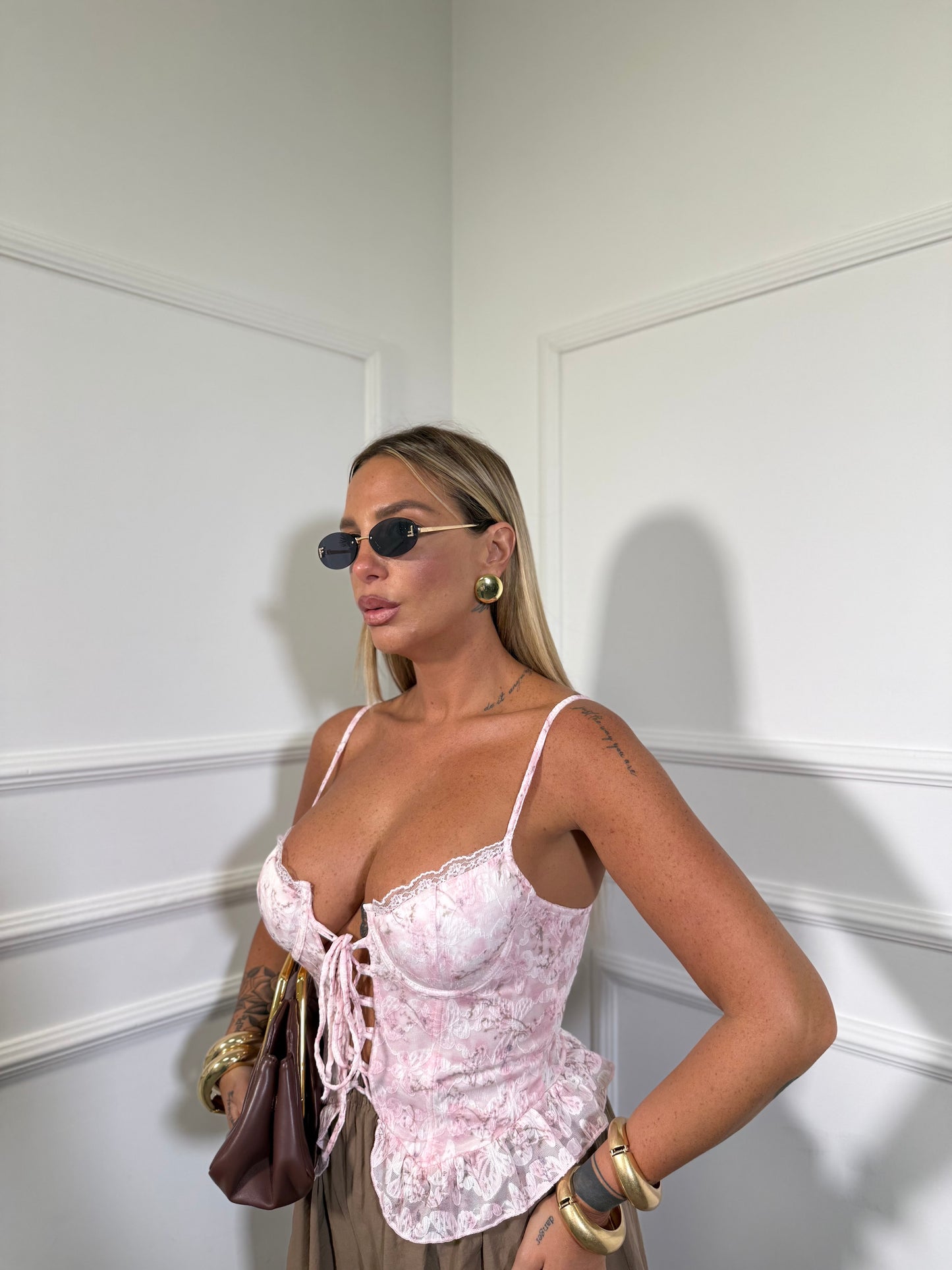 Bustier steccato Milú floreale rosa/panna 26266