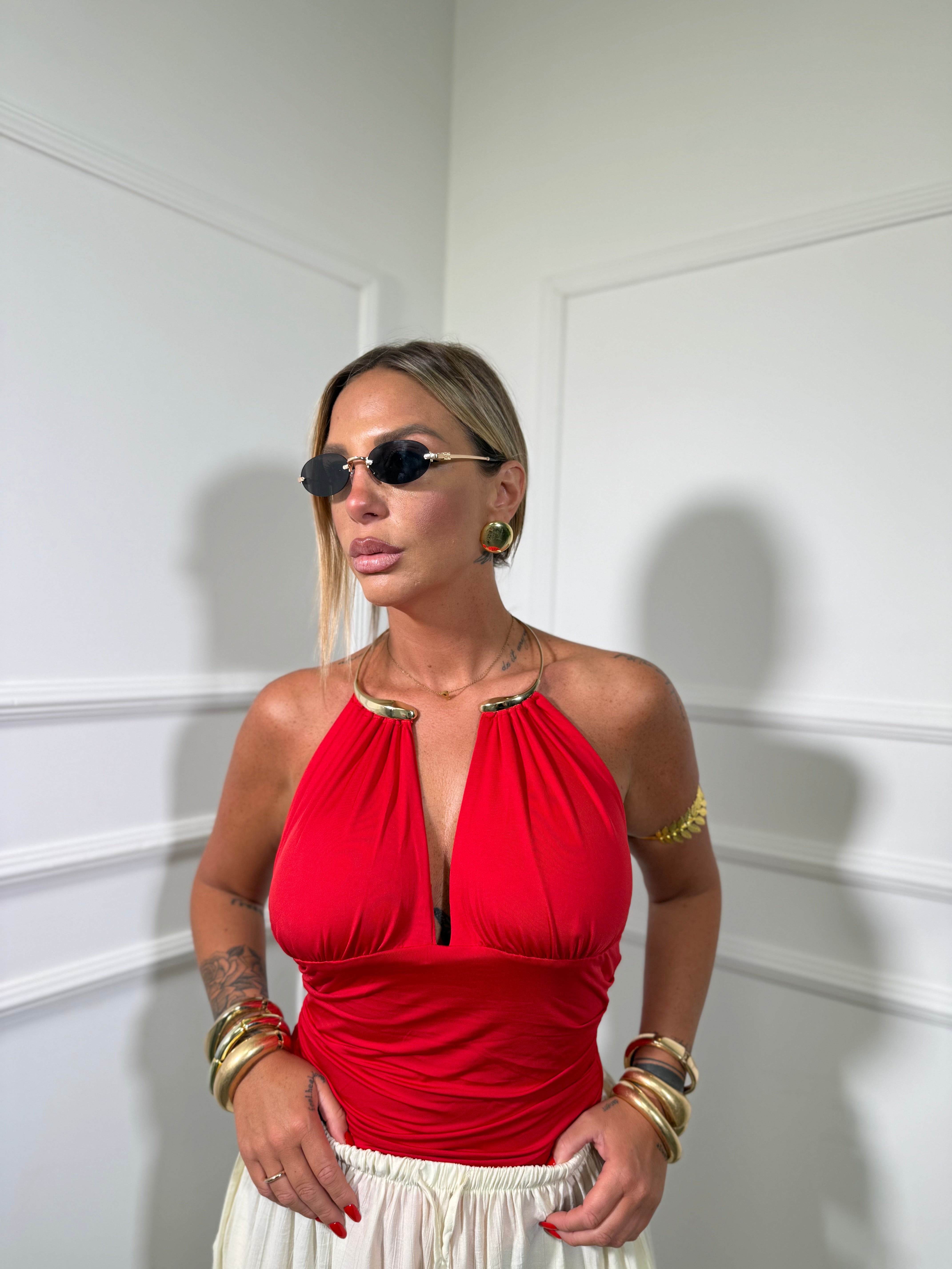 Body in lycra con collana (premium quality) rosso cb13250