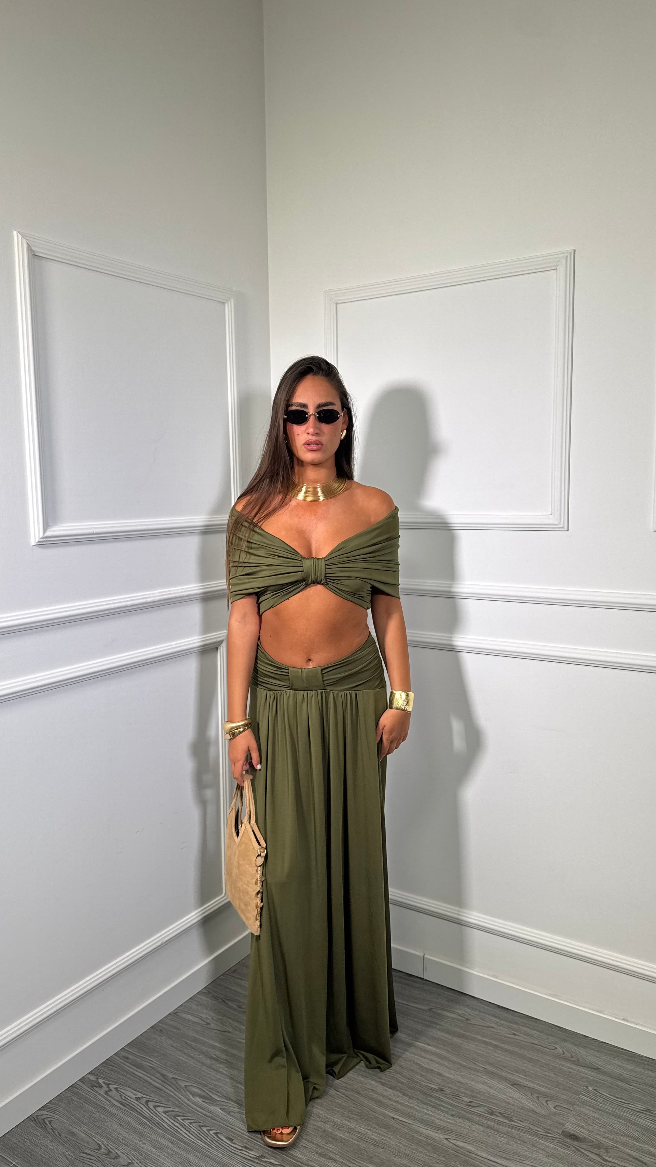 Coordinato in jersey Alemagou verde oliva 12957