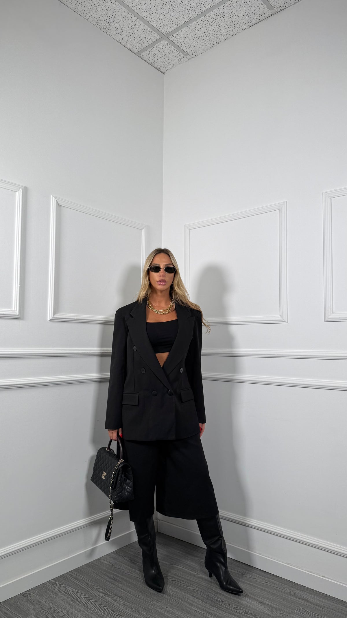 Tailleur doppiopetto con bermuda by lumina nero