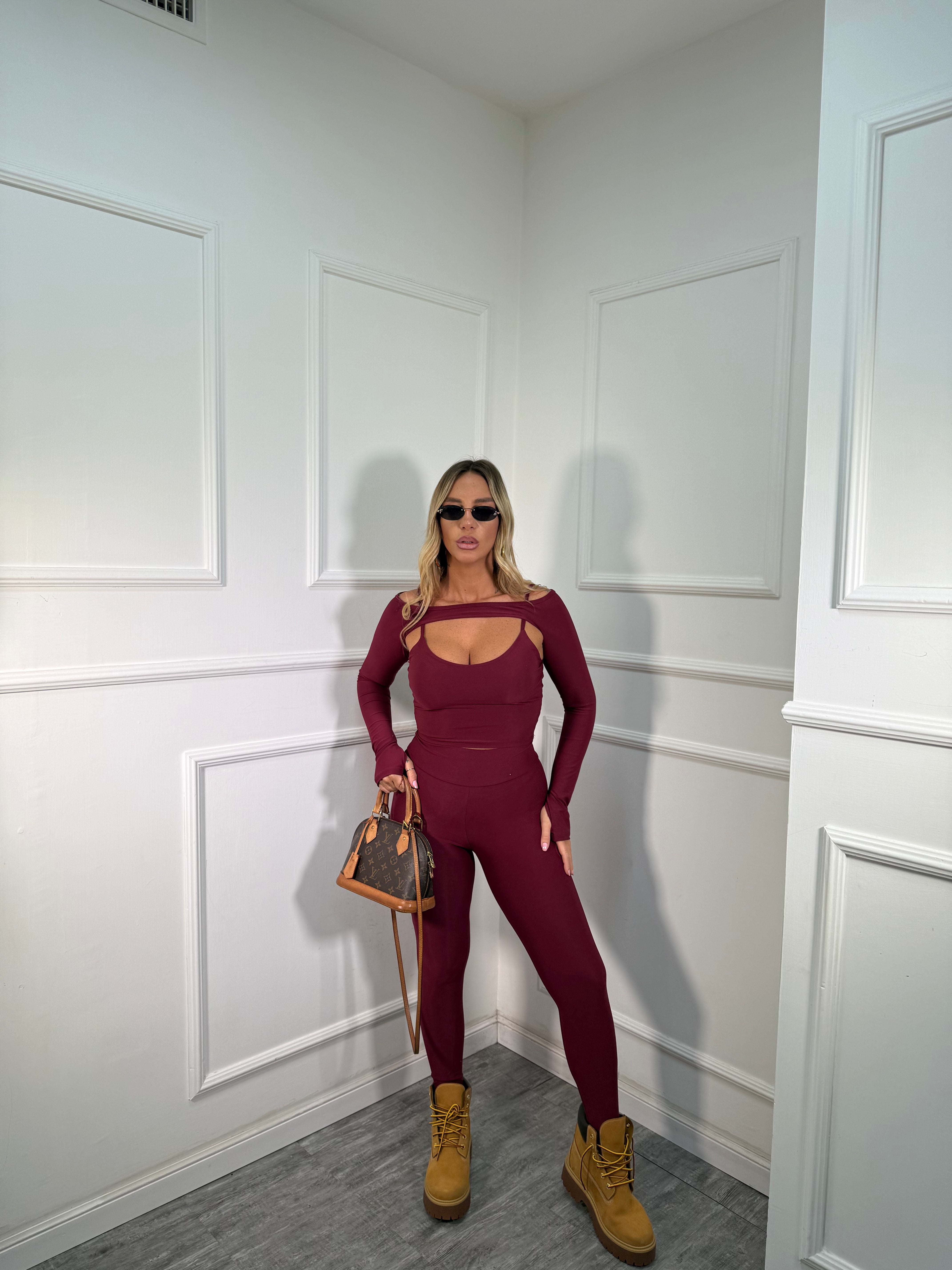 Leggins in lycra con ghette bordeaux 16505