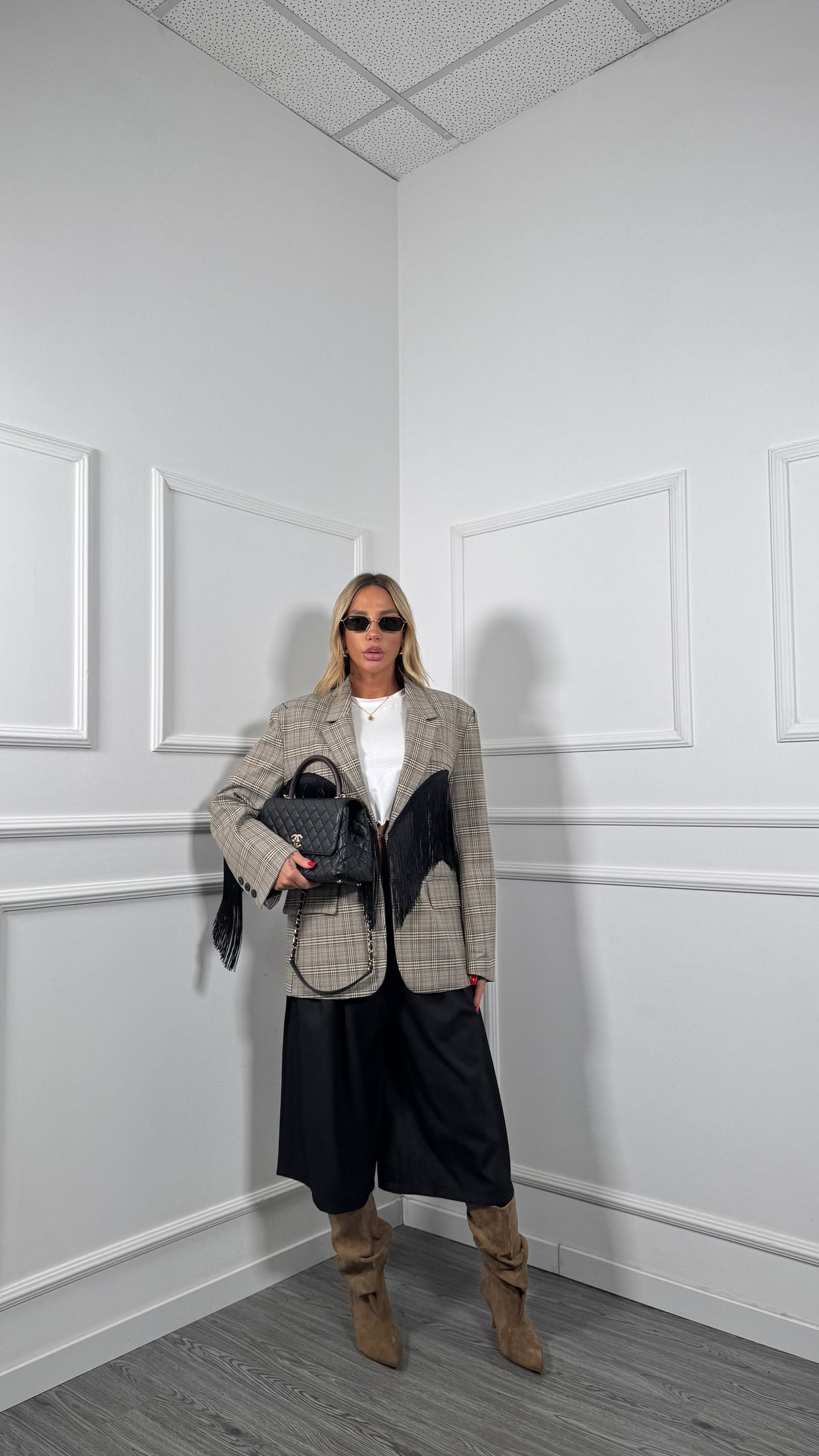 Blazer principe di Galles con frange by lumina