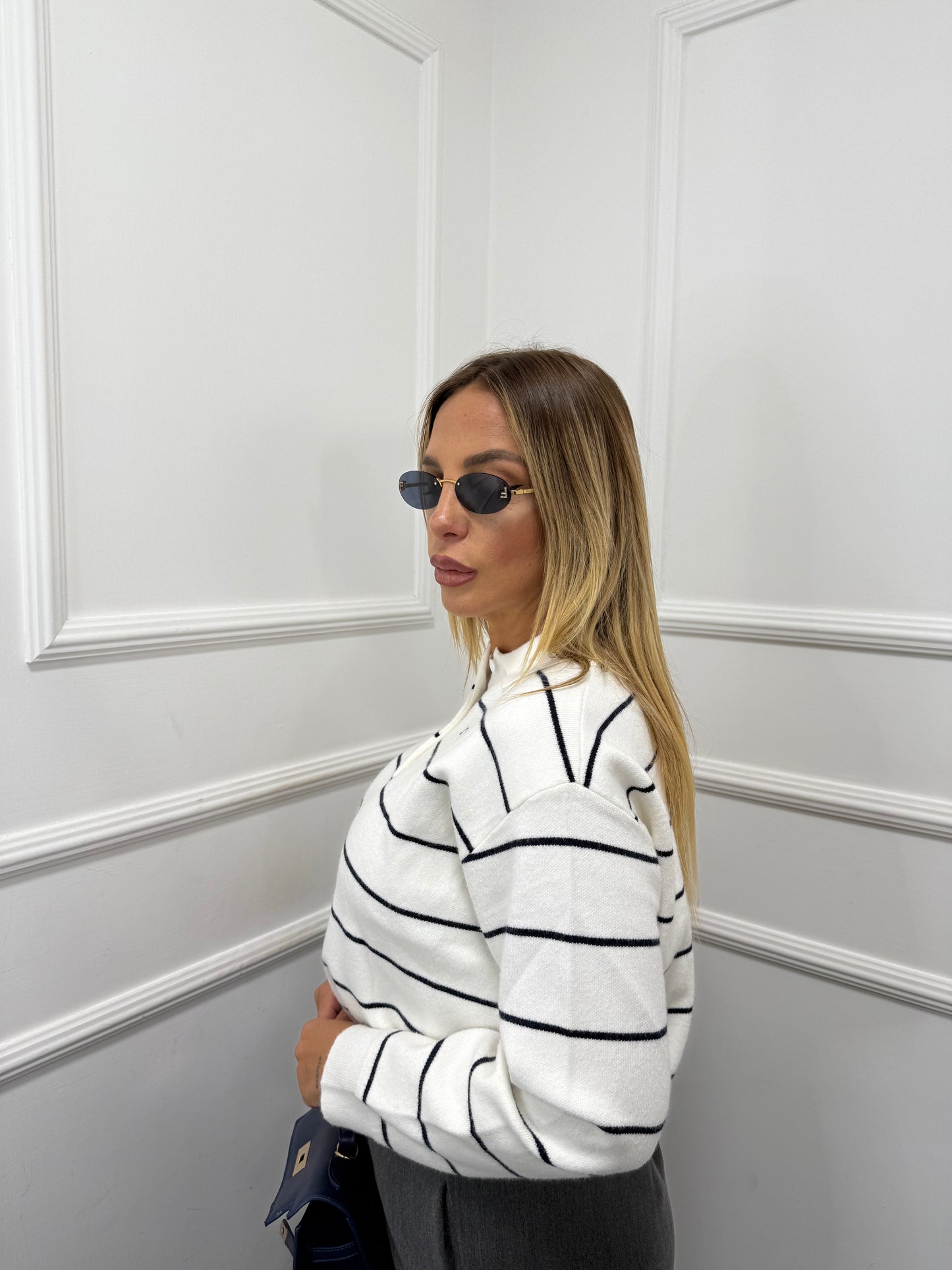 Polo a righe lana pettinata Urbis bianca/blu 93012