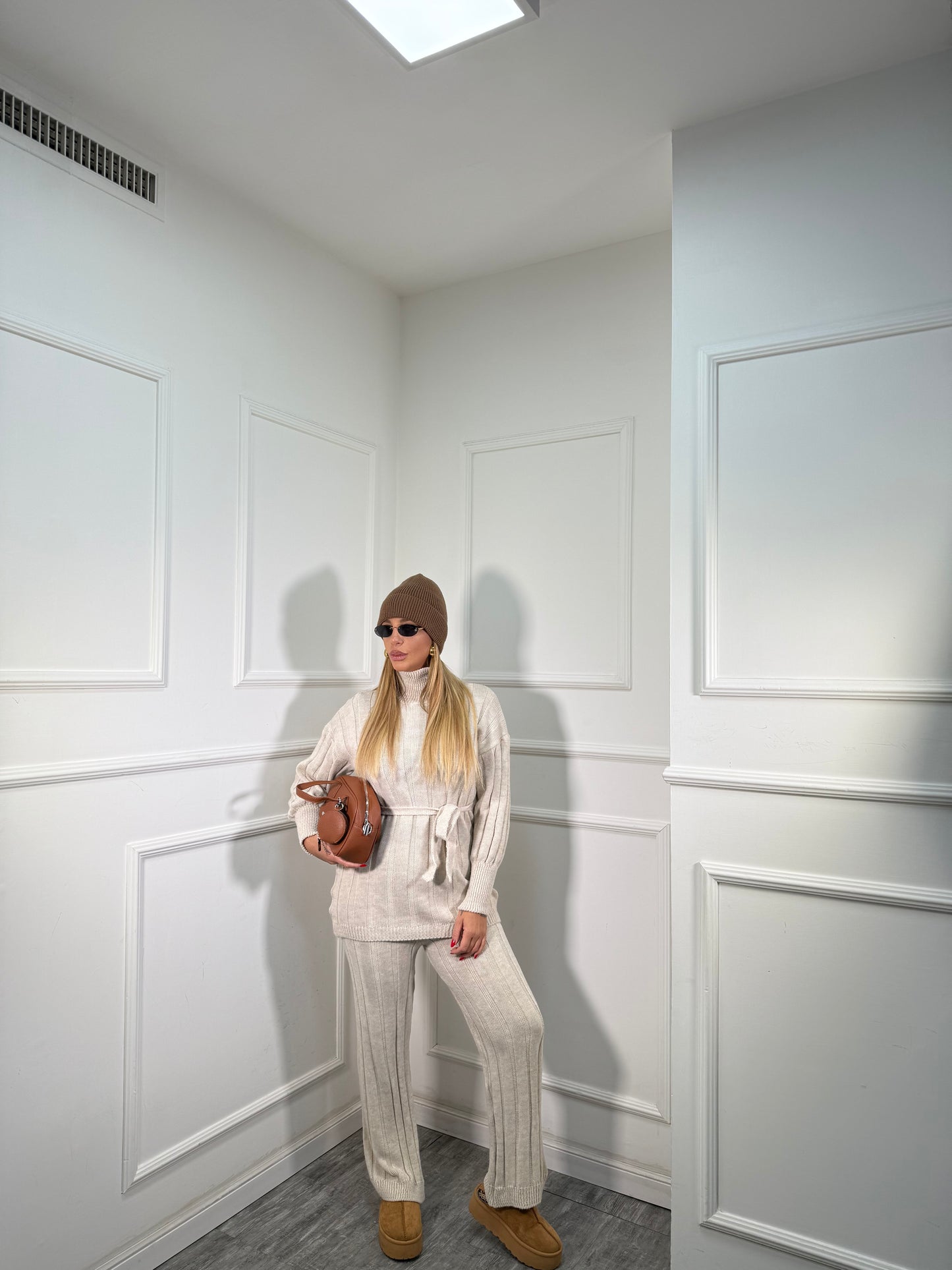 Coordinato in maglia a coste December panna 228000