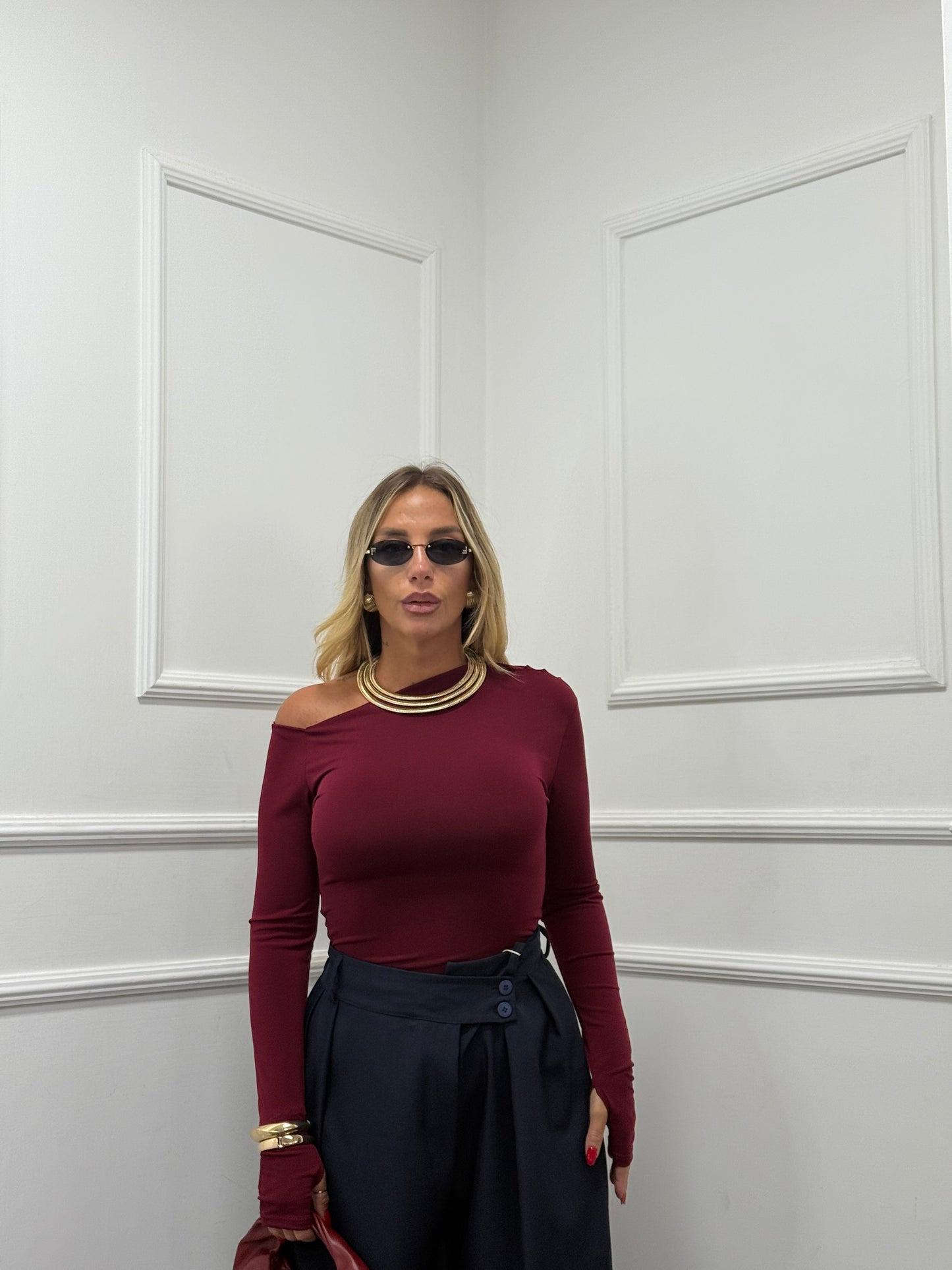 Pantaloni palazzo bustino asimmetrico Dinner blu notte 18172