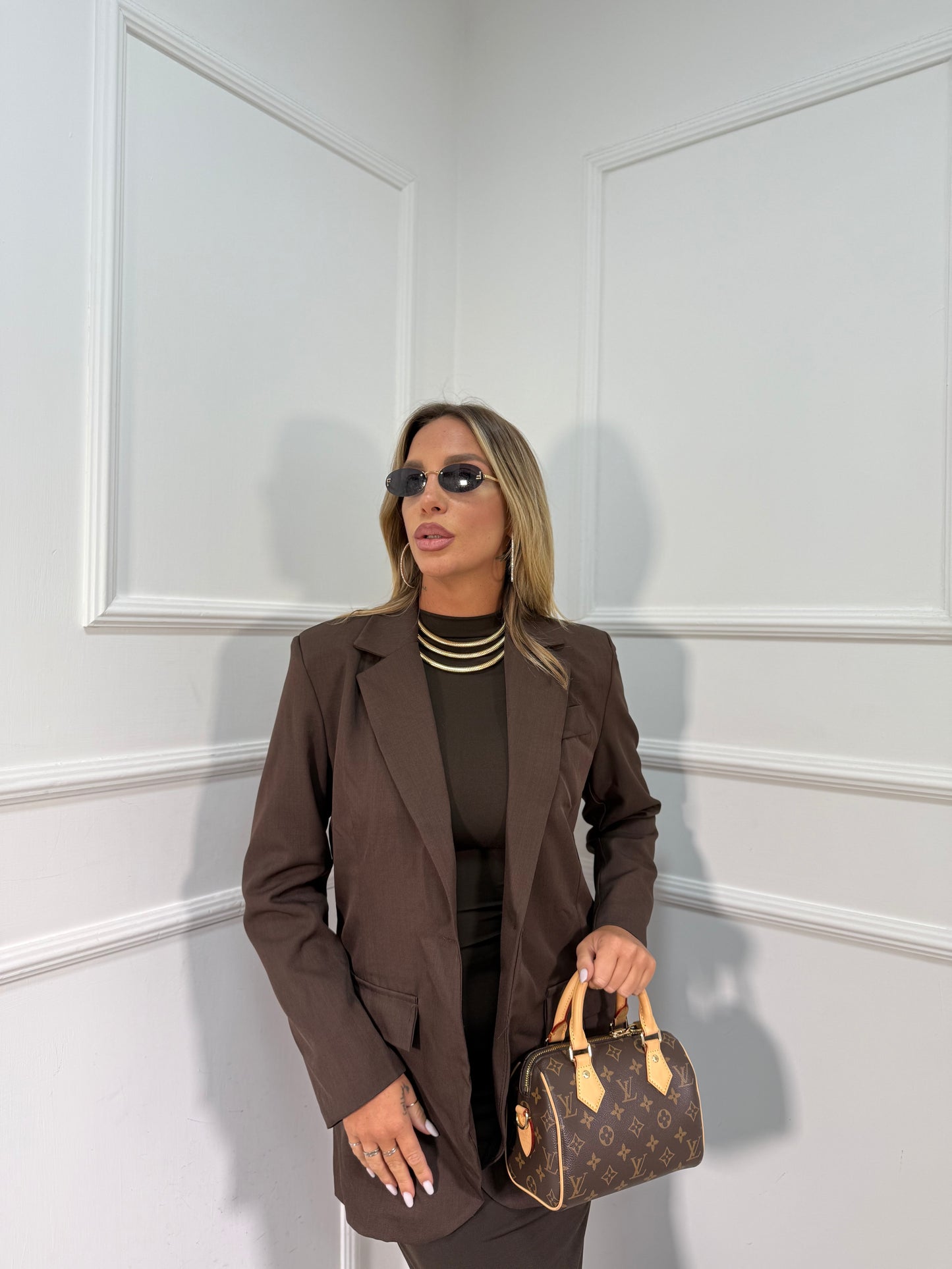 Blazer con spalline Classic slim cioccolato m11035